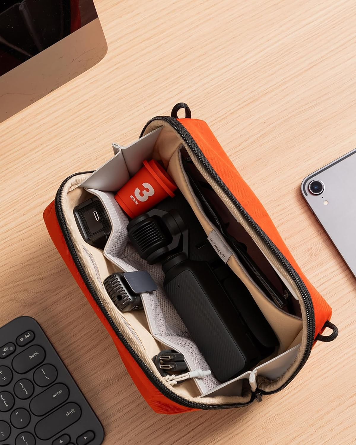 Inateck Portable Electronics Organiser, Splash-Resistant Travel Accessory Bag for Cables, Power Banks, Hubs, Headphones, Orange - Black image number 6