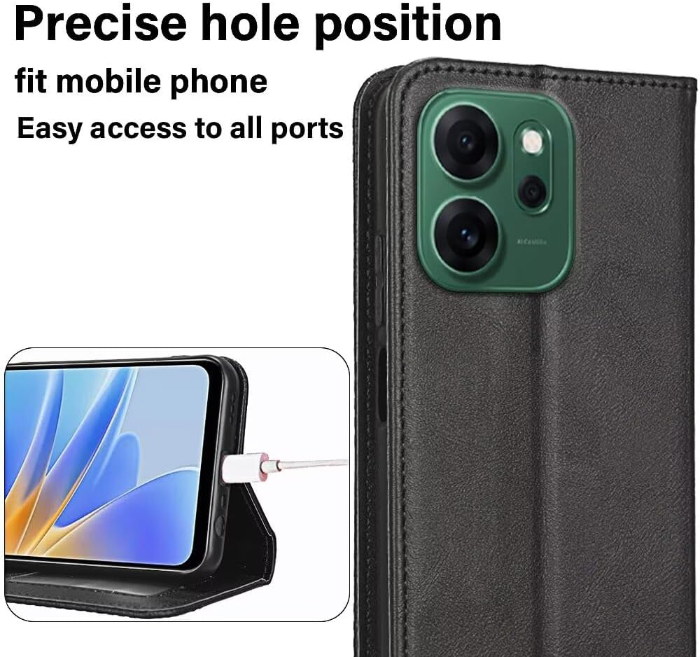 EASSGU Mobile Phone Case for Oppo Reno14 F 5G / Oppo Reno14 FS 5G (6.7 Inches) Flip Folio PU Leather Magnetic Switch Protective Case, 3 Card Slots, 1 Wallet, Stand Case - Black image number 1