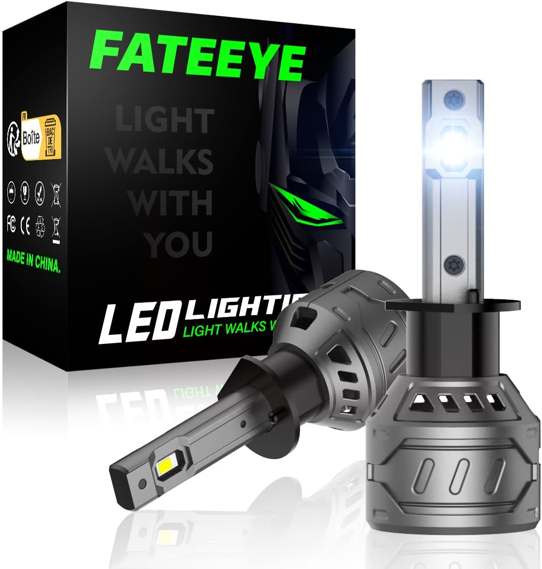 LED Light Bulbs, 13000Lumens 60W per Set, 300% Brighter, 6500K Cool White LED Fog Light Conversion Kits, Non-Polarity Plug and Play Adjustable Beam with Fan, Canbus Ready, Pack of 2 (H1) image number 6