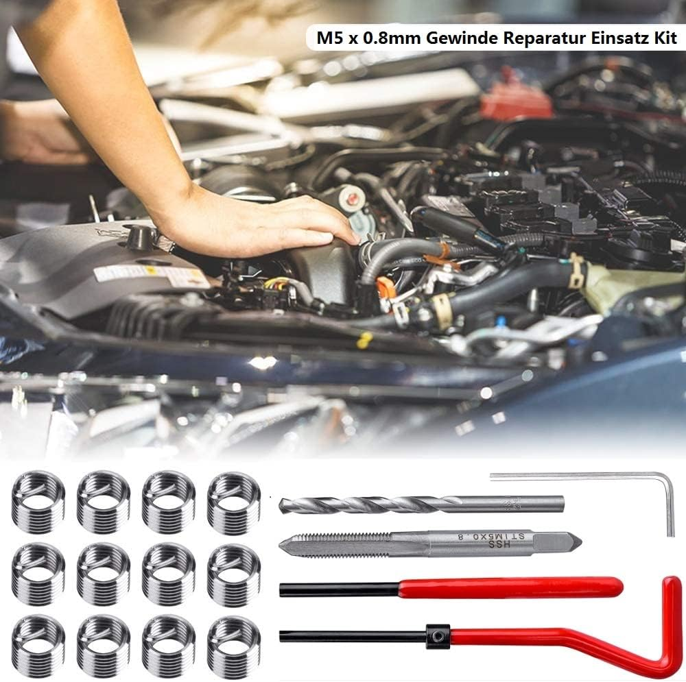 Fixinus 30 Piece M5 X 0.8Mm Thread Repair Insert Kit, Stainless Steel Thread Repair Kit Helicoil Coil Compatible Hand Tool Set for Car Repair