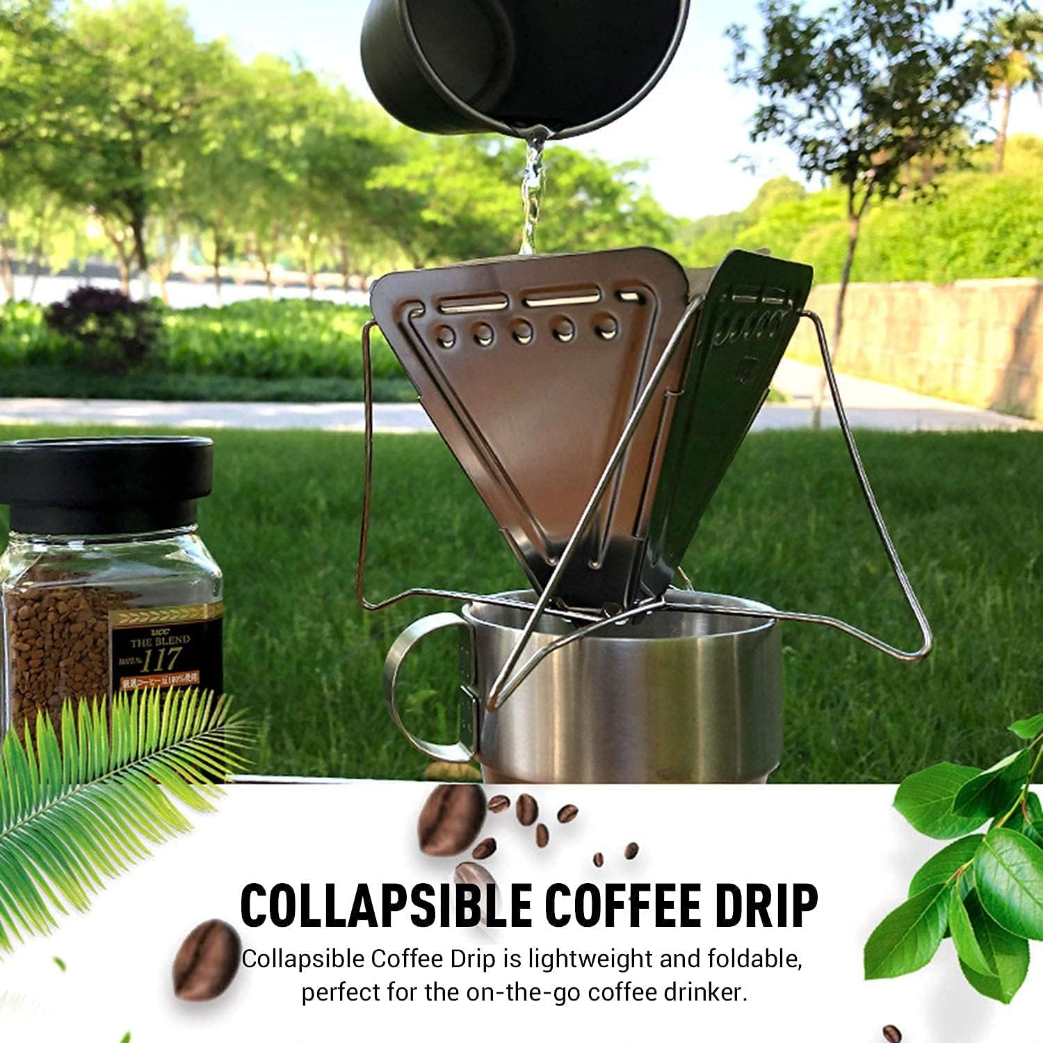 Portable Stainless Steel Coffee Drip, Outdoor Camping Collapsible Coffee Dripper, Stores Flat, Folding Coffee Maker Cone Coffee Filter for Traveling Hiking Backpacking Picnic image number 2