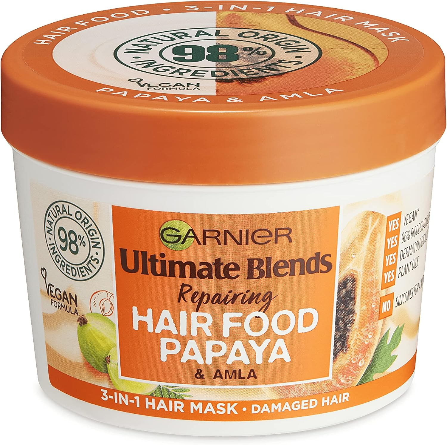Garnier Hair Mask for Damaged Hair | Papaya Hair Food by Garnier Ultimate Blends, 3-In-1: Conditioner, Hair Mask, Leave-In Hair Conditioner | 98 Percent Natural Origin | 390 Ml image number 5
