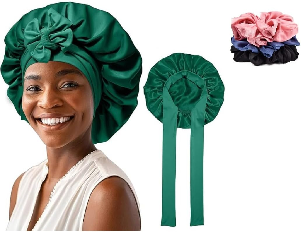 Bonnet for Women Hair Bonnet for Sleeping Large Double Layer Sleep Cap with Wide Elastic Band Hair Cap Sleeping (Green, One Size) image number 5