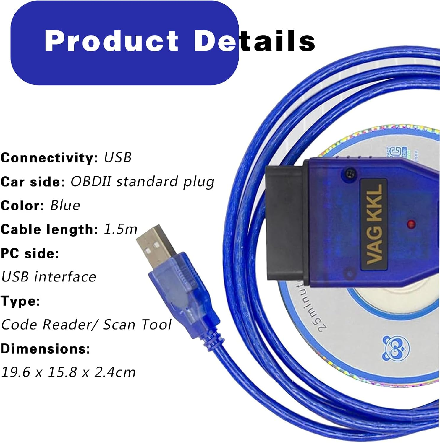 VAG-COM OBD2 USB Scanner Cable CH340 Chip for Vw/Audi/Skoda/Seat | Diagnostic Coding Tool & Auto Scan | 1995-2023 Vehicles | KKL 409.1 ECU Programming image number 1