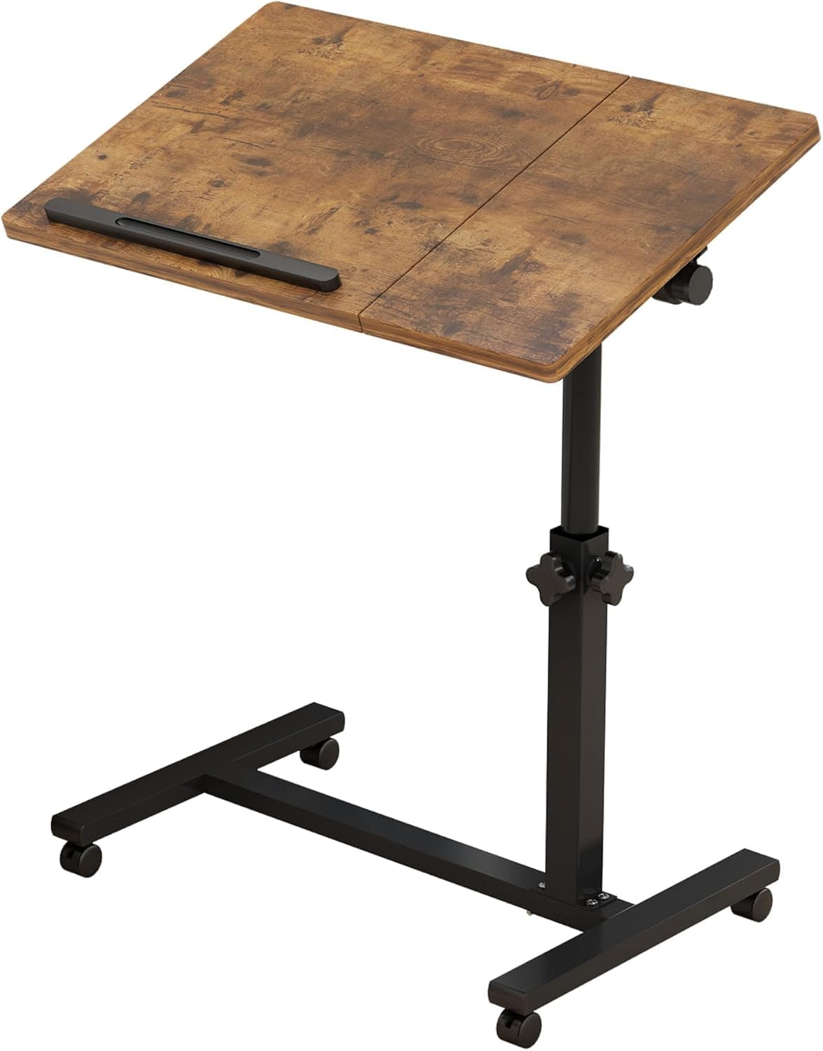 Kapeicamper Brown T-Shape Overbed Table with Wheels, Adjustable Tiltable Laptop Stand Desk, 15.7X13.7X23.6 Inches, 22 Lbs Load Capacity image number 3