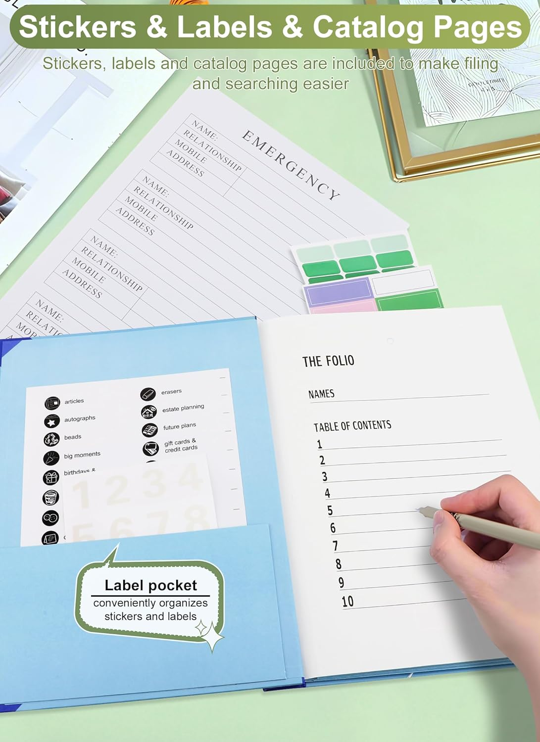 Gugxiom in Case I Go Missing Binder, Document Organizer Folio with Pockets & Labels, Paper Accordion File Organizer, for Classeur Important Document, Home School Office Supplies (Blue) image number 6