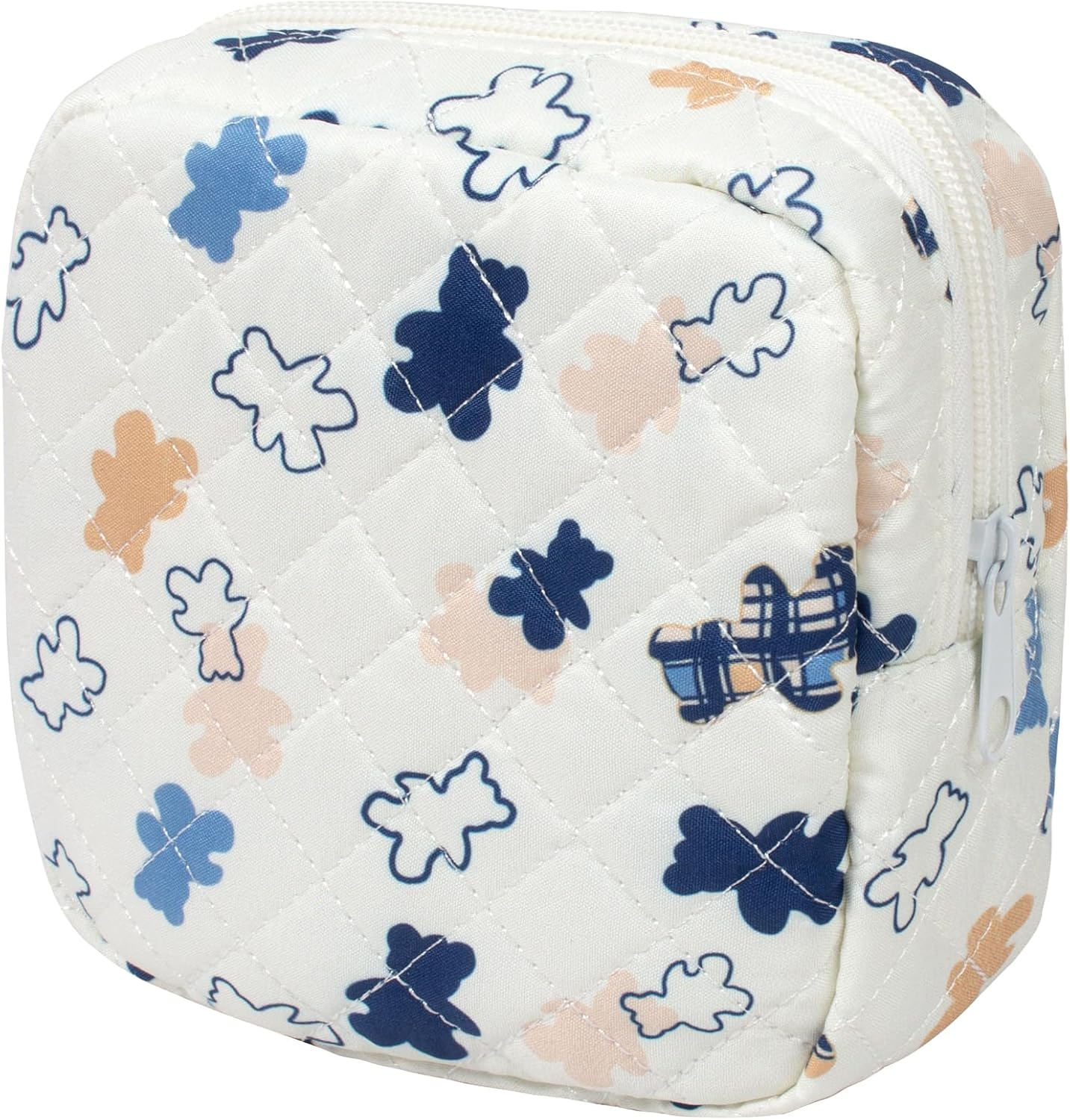 DDPOND Floral Makeup Bag, Small Cosmetic Bag for Women Girls, Cute Cotton Quilted Bag, Pink Floral