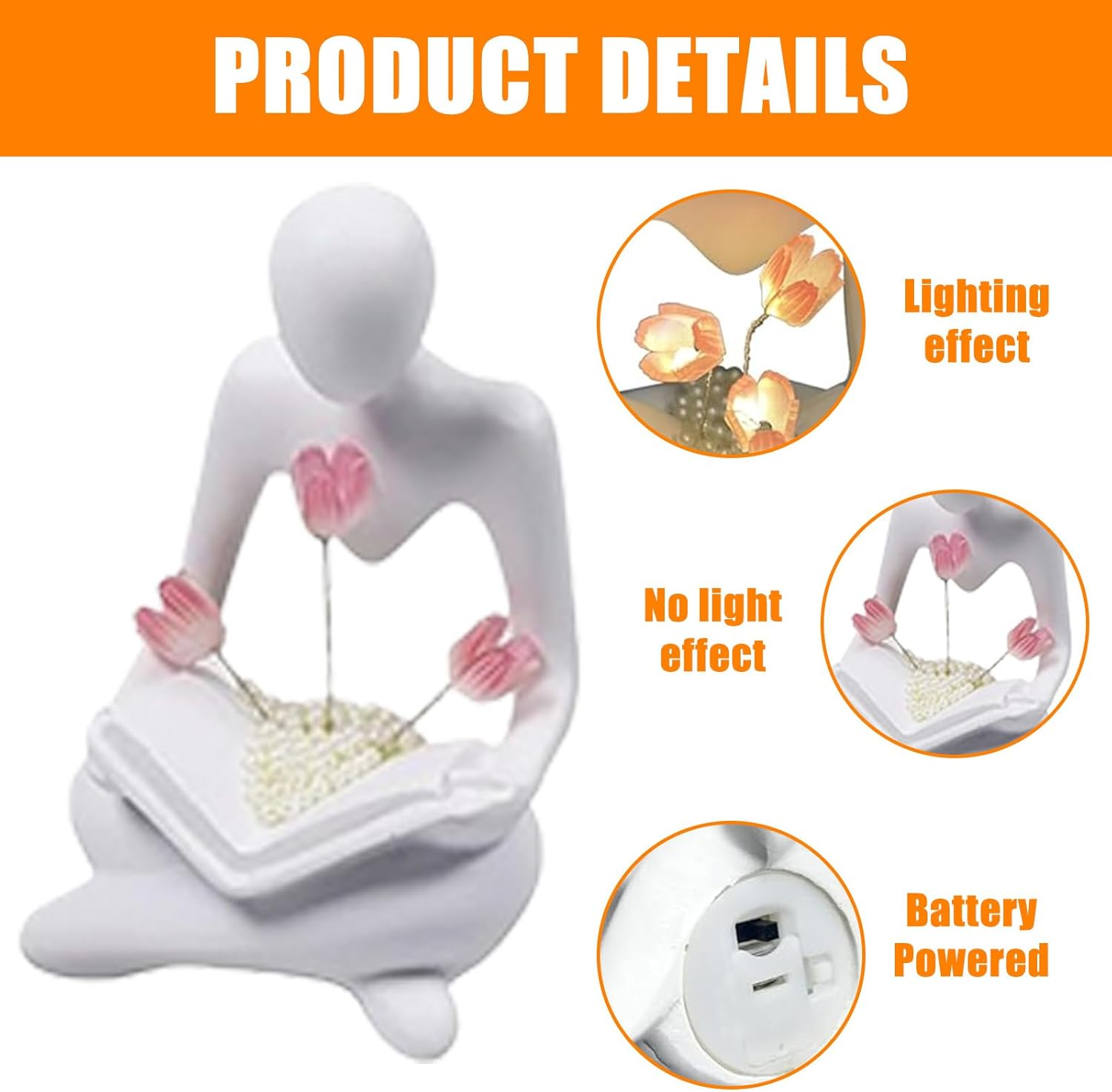 Bookcase Decoration, Book Lamp Tulips with LED, Tulip Night Light, Abstract Thinker, Books Decoration, Bookshelf Lamps, Decoration Aesthetic Bookshelves, Flower Lamp for Book Friends, Friends image number 1