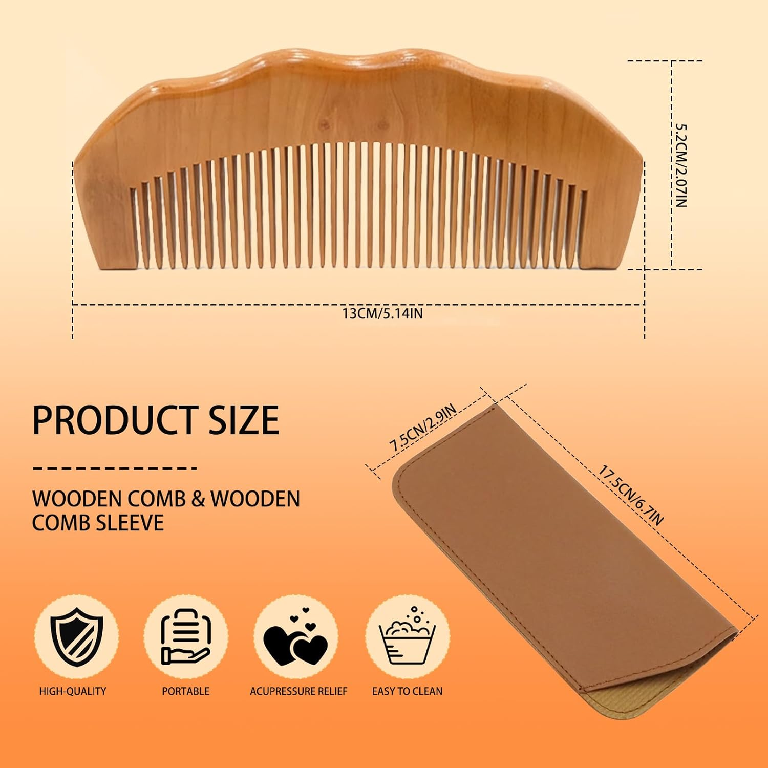 Langtaojin Wooden Comb + Protective Case Set (1 of Each) &ndash; Multi-Purpose Comb for Daily Hair Brushing & Birthing Needs, Practical All-Scenario Comb Kit