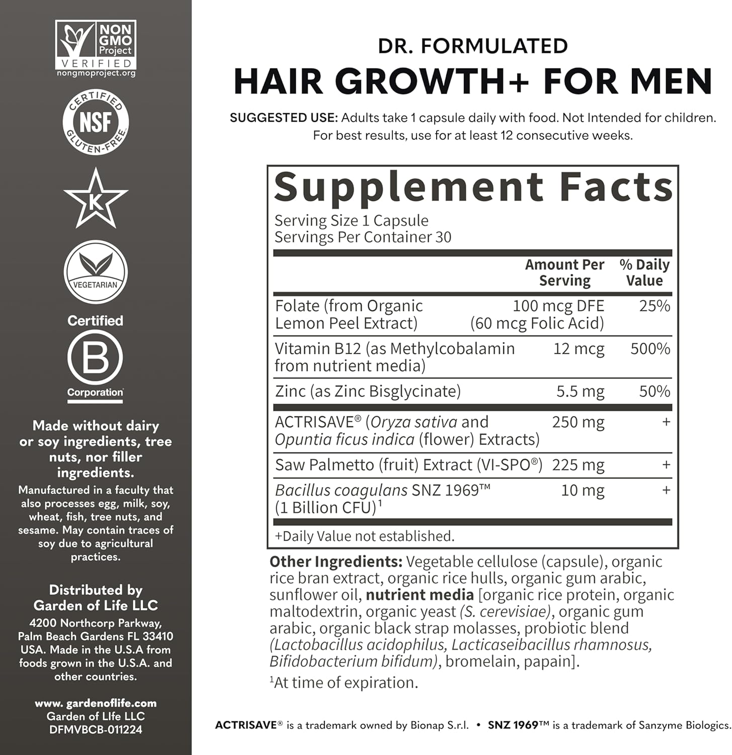 Garden of Life Dr. Formulated Hair Growth for Men with Clinically Studied Extracts and Saw Palmetto for Men to Support Men&rsquo;S Hair Growth, 30 Count Vegetarian Capsules image number 3