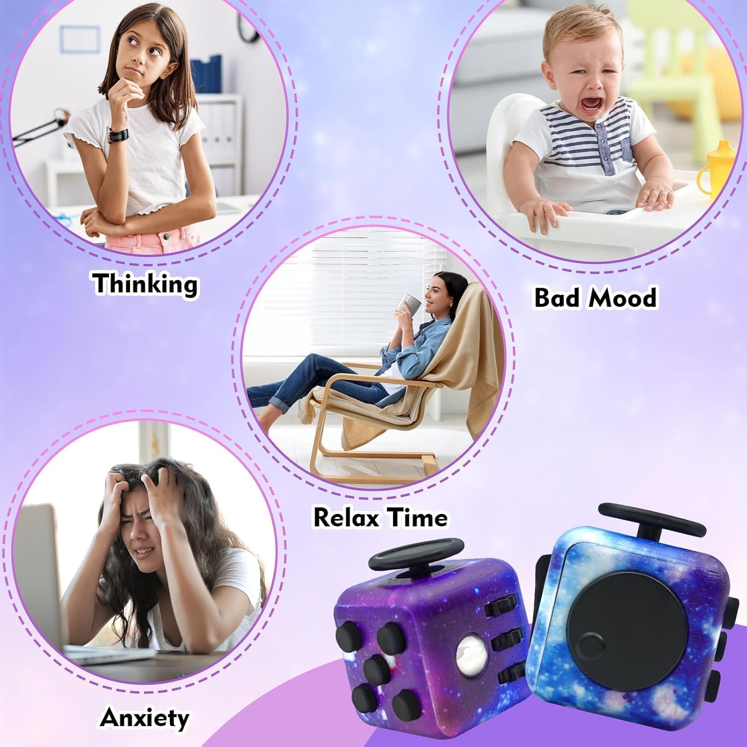【Stress Relief Must-Have】 Fun Fidget Toy Cube, Stress Relief Wonder for Adults & Kids, 6-Sided Creative Handheld Cube for Adults, Audible/Silent Adjustable Fidget Toys for ADD/ADHD/OCD