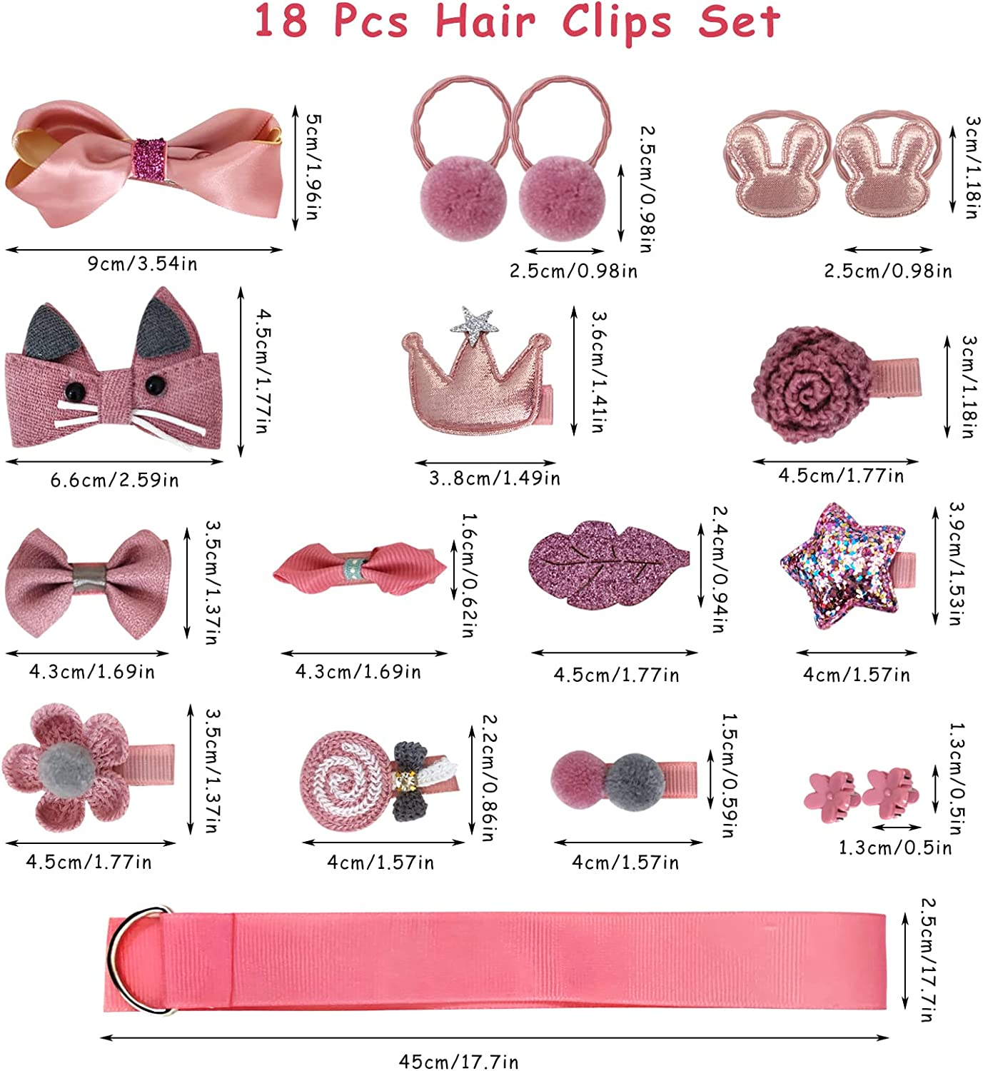 18 Pieces Baby Girls Hair Accessories Clip, Pink Little Girl Hair Accessories Gift Set Assorted Styles Hair Ties Hairpins for Toddlers Kids Children image number 1