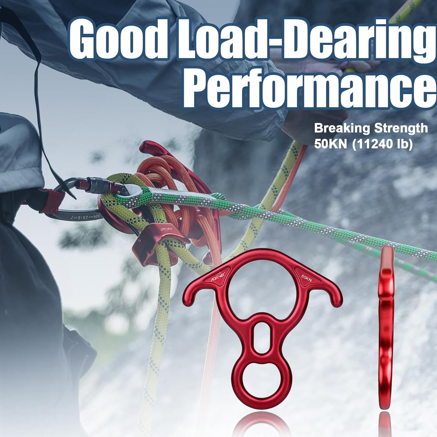 50KN Rescue Figure, 8 Descender Large Bent-Ear Belaying and Rappelling Gear Belay Device Climbing for Rock Climbing Peak Rescue 7075 Aluminum Alloy - Black image number 6