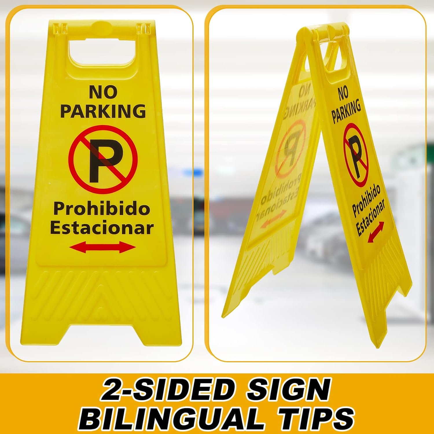 Pack of 6 Two Sided No Parking Signs Outdoor Folding Floor Sign for No Parking Plastic Self Standing No Parking Sign for Restaurants Business Lots image number 6