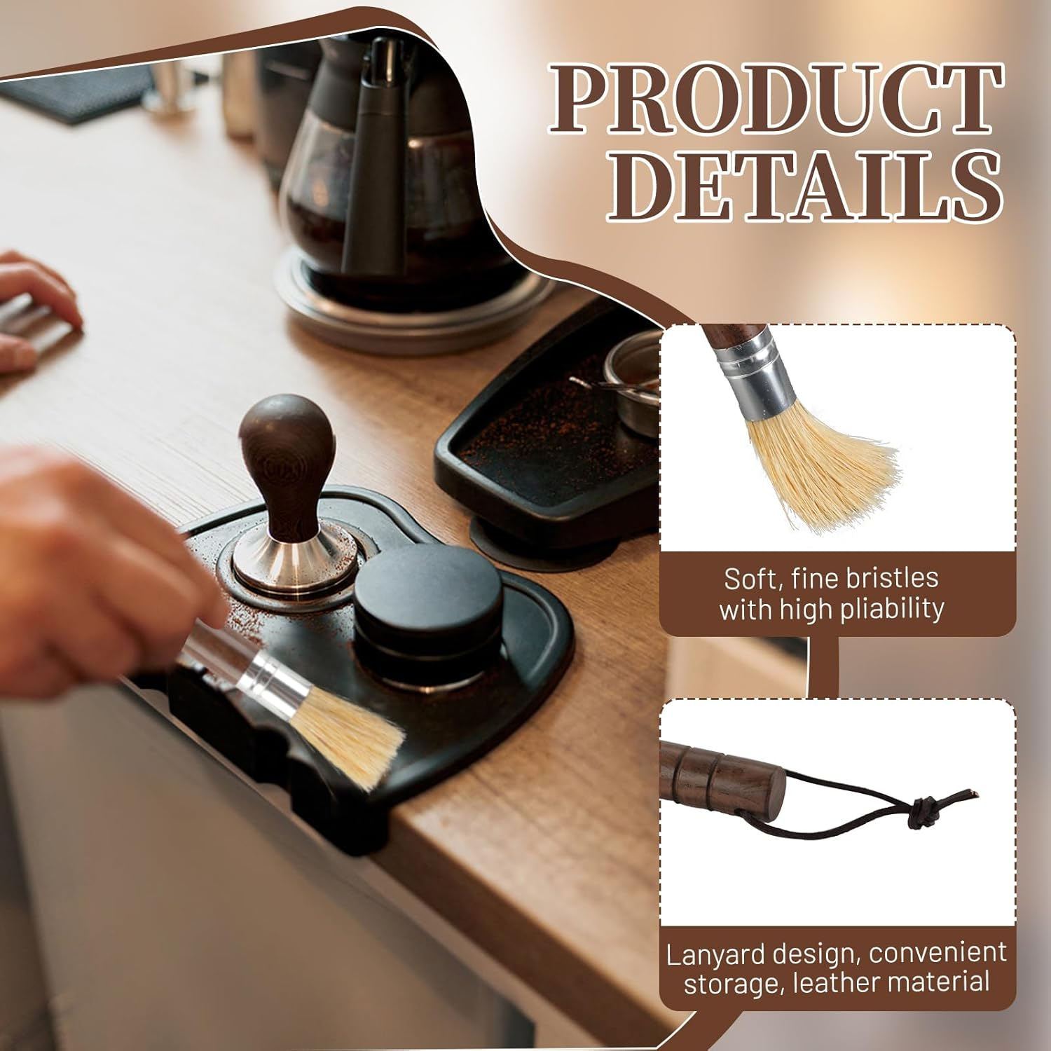 Bamynoir Coffee Grinder Brush, Espresso Machine Cleaner with Wooden Handle & Natural Bristles, Barista-Designed for Home Kitchens, Cleans Coffee Accessories.