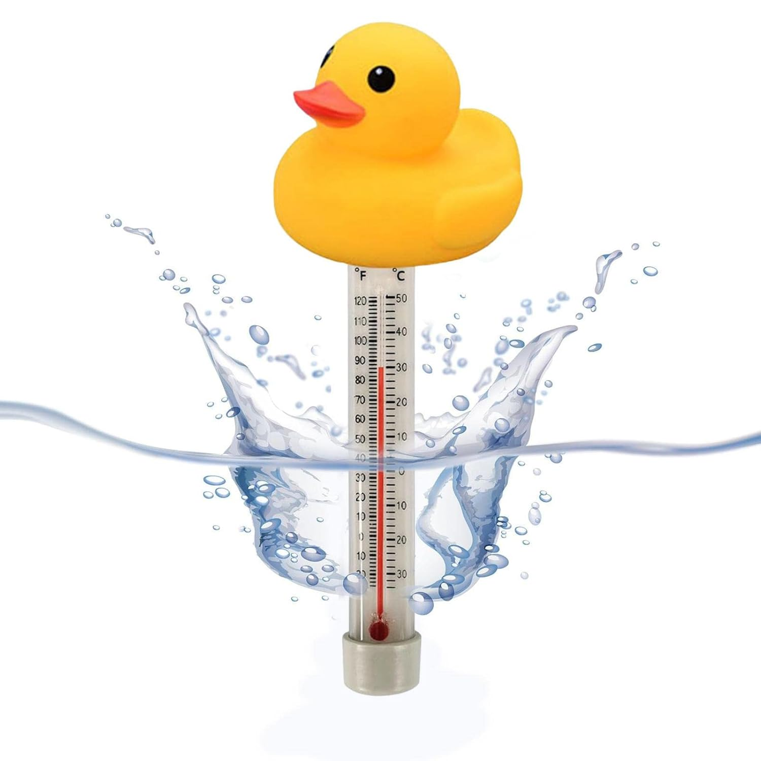 Floating Pool Thermometer | Duck Pool Temperature Gauge | with Thin Rope Spa Thermometer for Shatterproof Aquarium Water Thermometer Lippsy - Yellow Duck image number 4