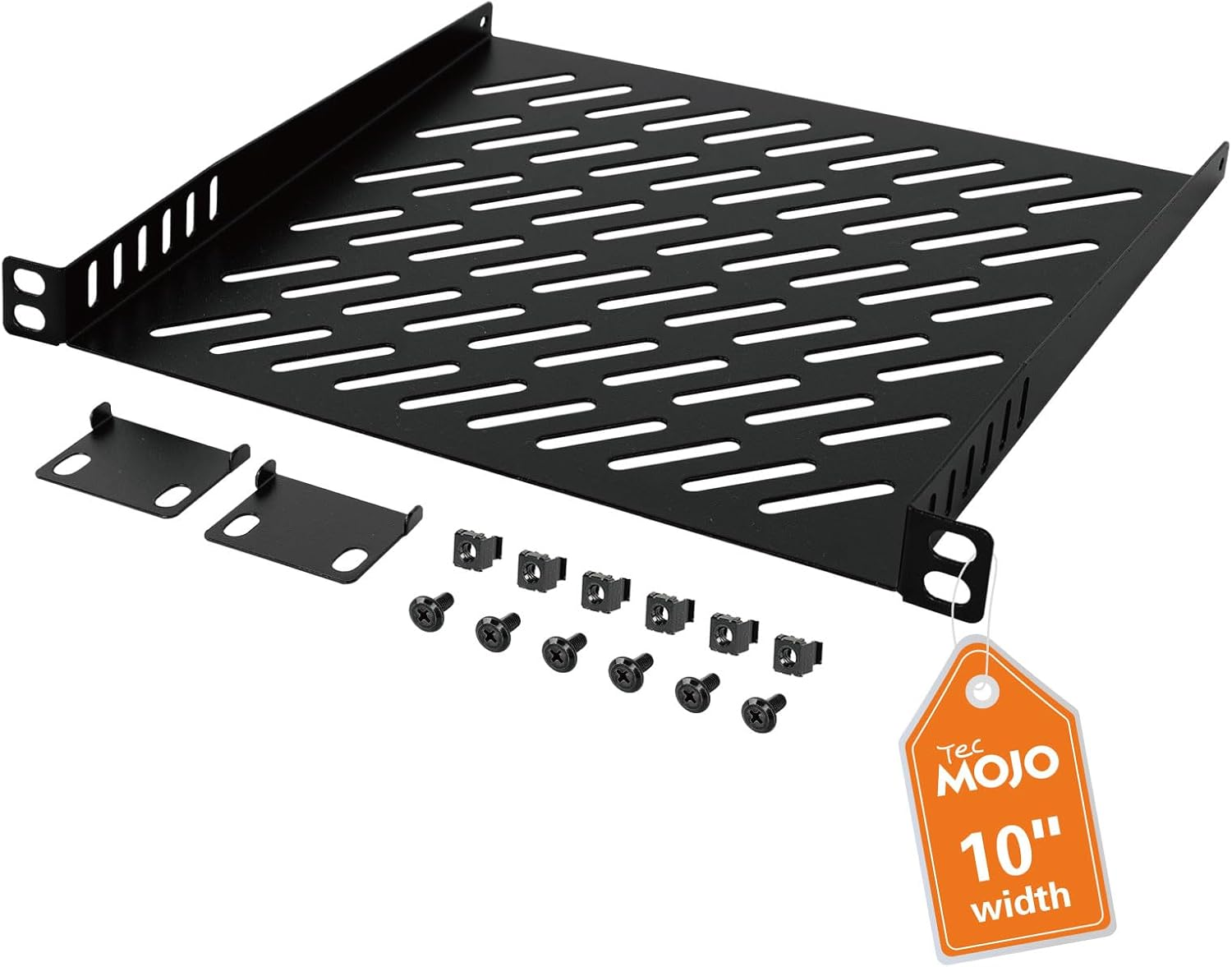 Tecmojo 2 Pack 0.5U Rack Shelf, 10 Inch 200Mm Depth Server Rack Mount Shelf Vented Cantilever Tray, Metal Shelves for 10 Inch Server & Network Cabinet, Weight Capacity 10 Kg, Black