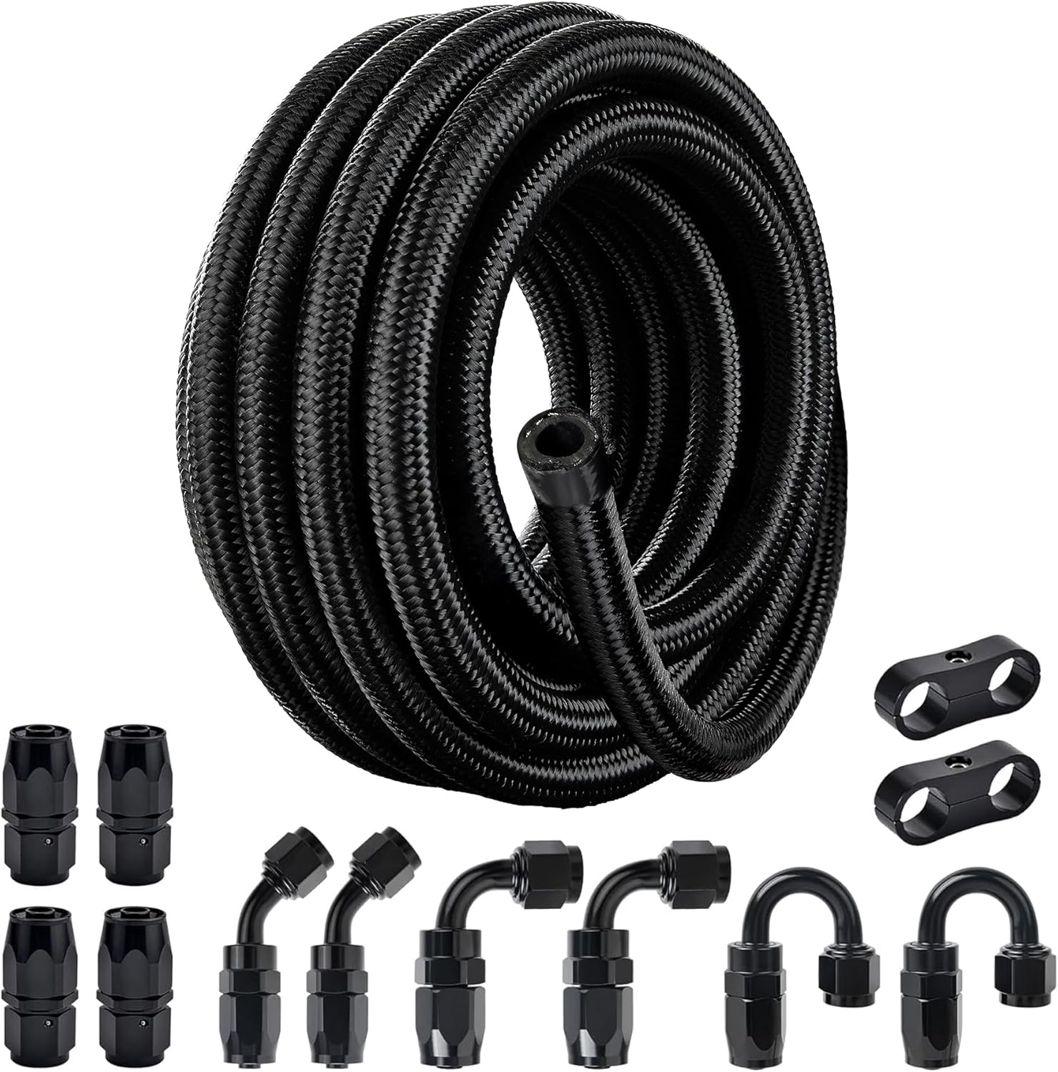 EVIL ENERGY 20Ft 10AN 5/8" Fuel Line Fitting Kit Nylon Braided CPE Oil Hose Universal Black
