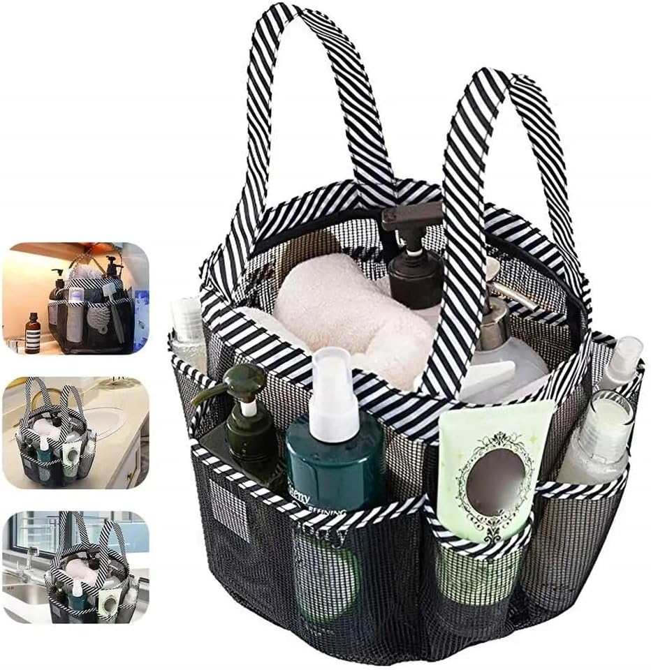 Shuoteng Hanging Shower Caddy, 8 Storage Pockets，Quick Dry Mesh Toiletry Organiser, Grey,Mesh Shower Caddy Tote Bag,Portable Shower Tote Bag for College Dorm image number 2
