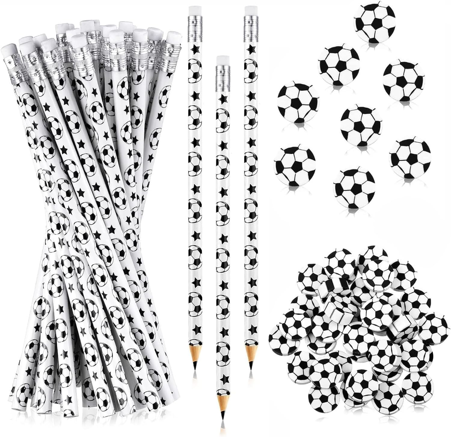 36 Pcs Soccer Pencils Soccer Erasers Sports Pencils with 36 Pcs Sports Ball Erasers Wooden Themed Pencils & Erasers Set for Party Favors, Birthday,School & Office Supplies image number 1