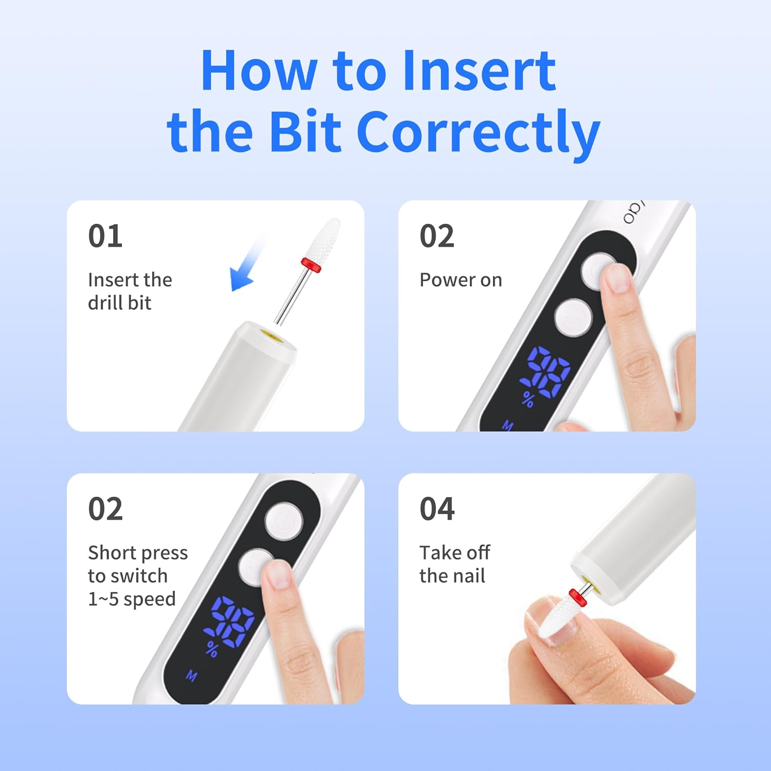 Xunmotoryao Hes Nail File Set 11 in 1 Rechargeable Manicure Pedicure with 3 Speed LED Lighting for Acrylic Gel Nails (Pink)