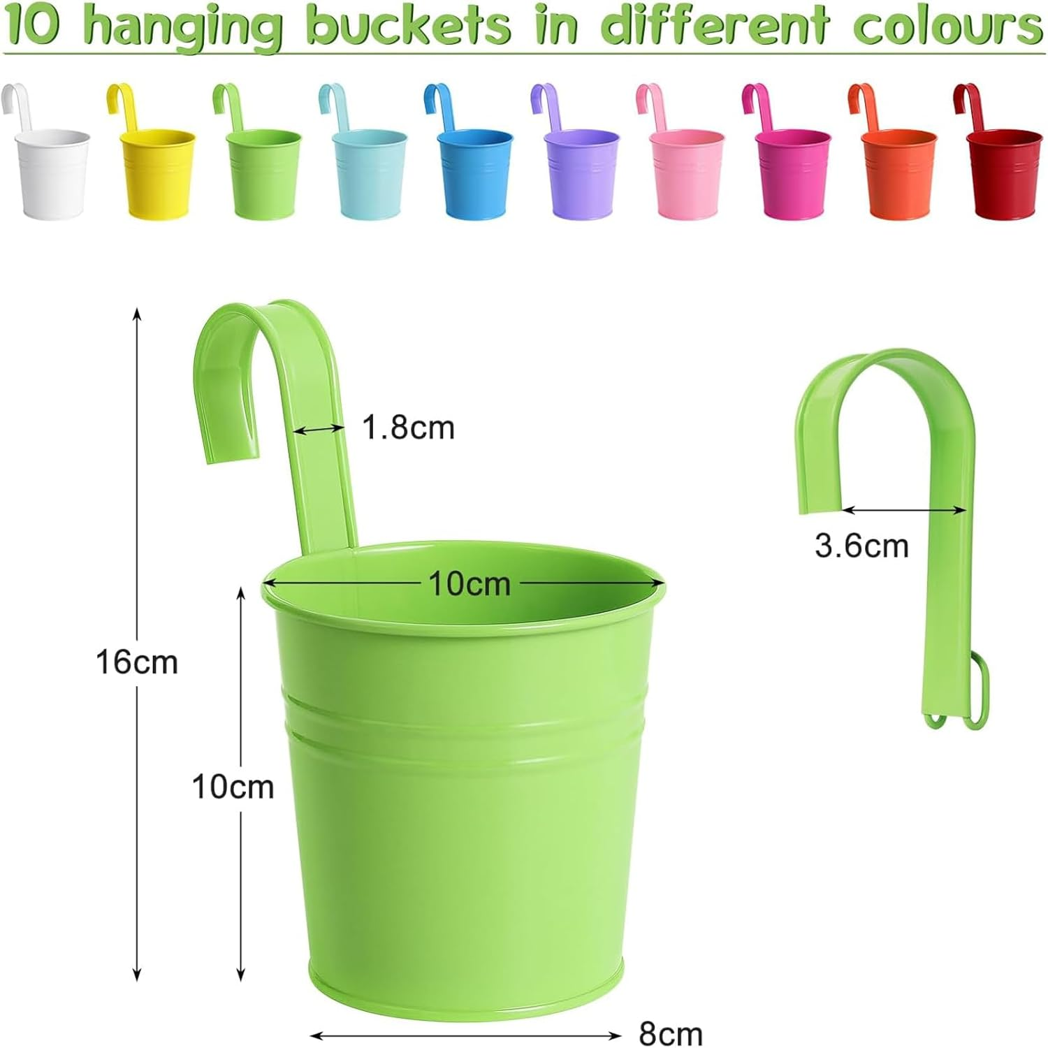 10 X Metal Iron Hanging Flower Pot,3.9" Hanging Balcony Garden Planter Home Decor,Garden Plant Pots Hanging Buckets Hanging Planter image number 3