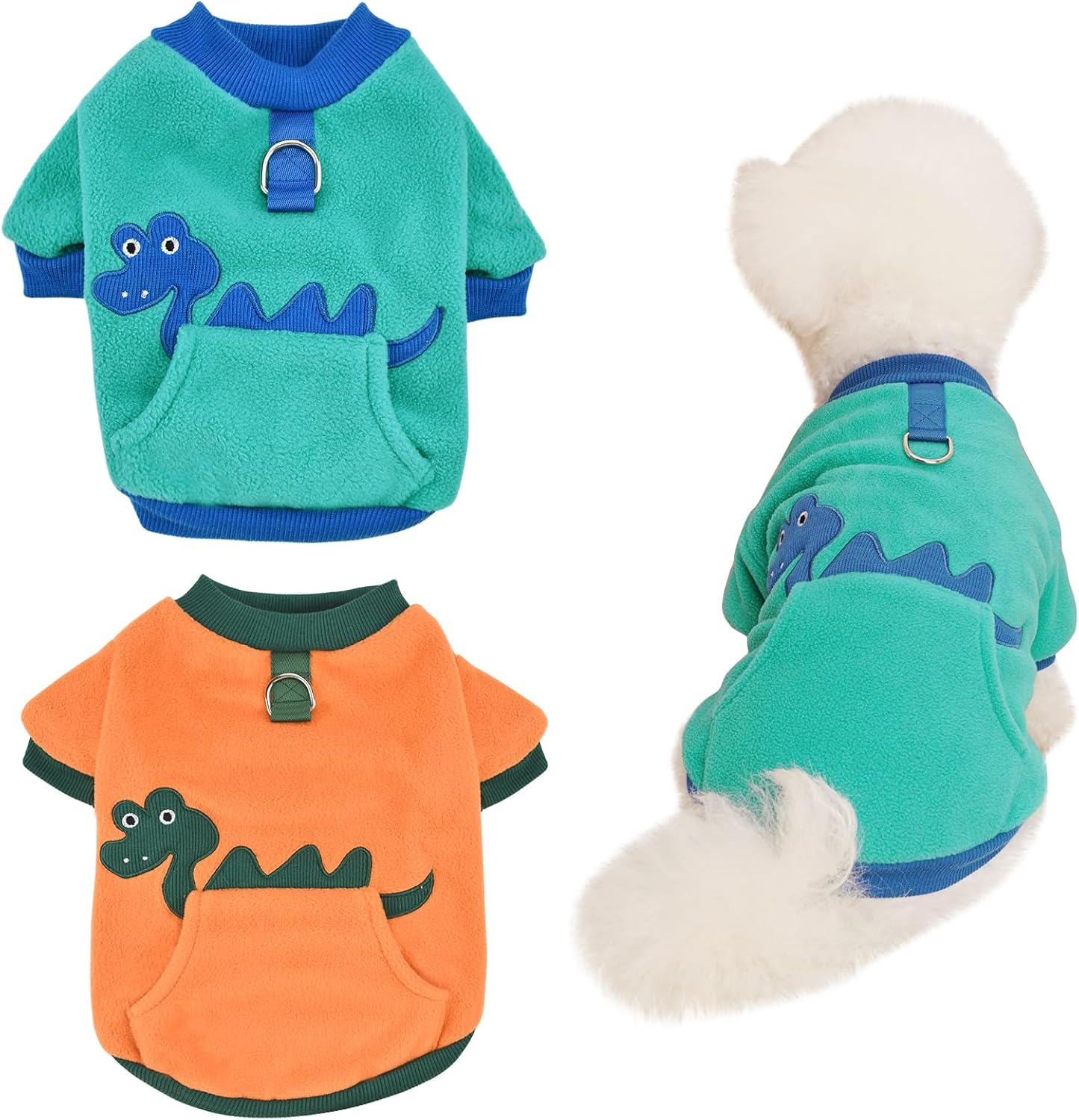 Cooshou Dog Sweater for Puppy Cats Warm Pullover Sweatshirt Cute Dinosaur Pattern Winter Clothes with Pocket for Small Dogs Cats S