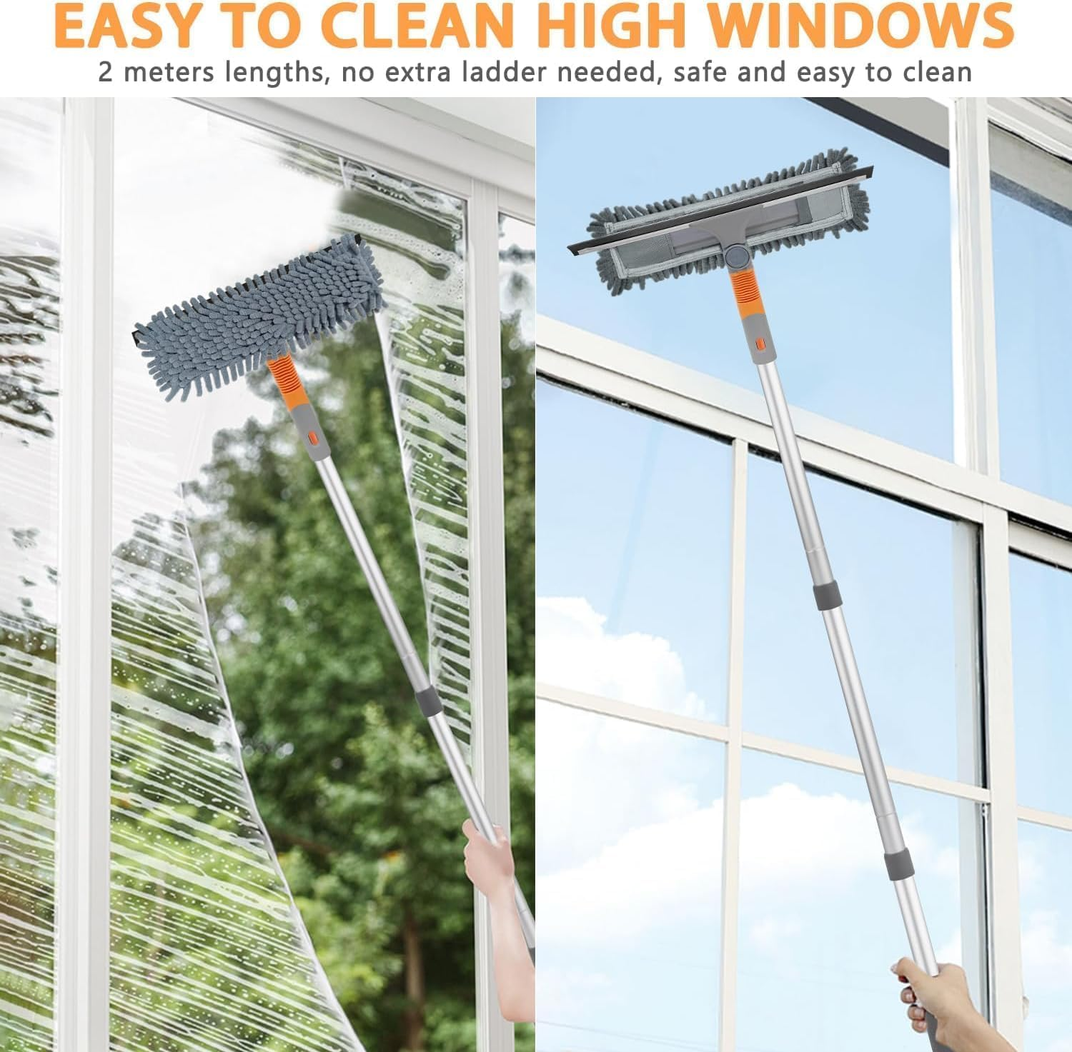 LIODUX Squeegee Window Cleaner 2 in 1 Rotatable Window Cleaning Tool Kit with Extension Pole, Window Washing Equipment with Bendable Head for Indoor/Outdoor Window and Car Glass image number 6