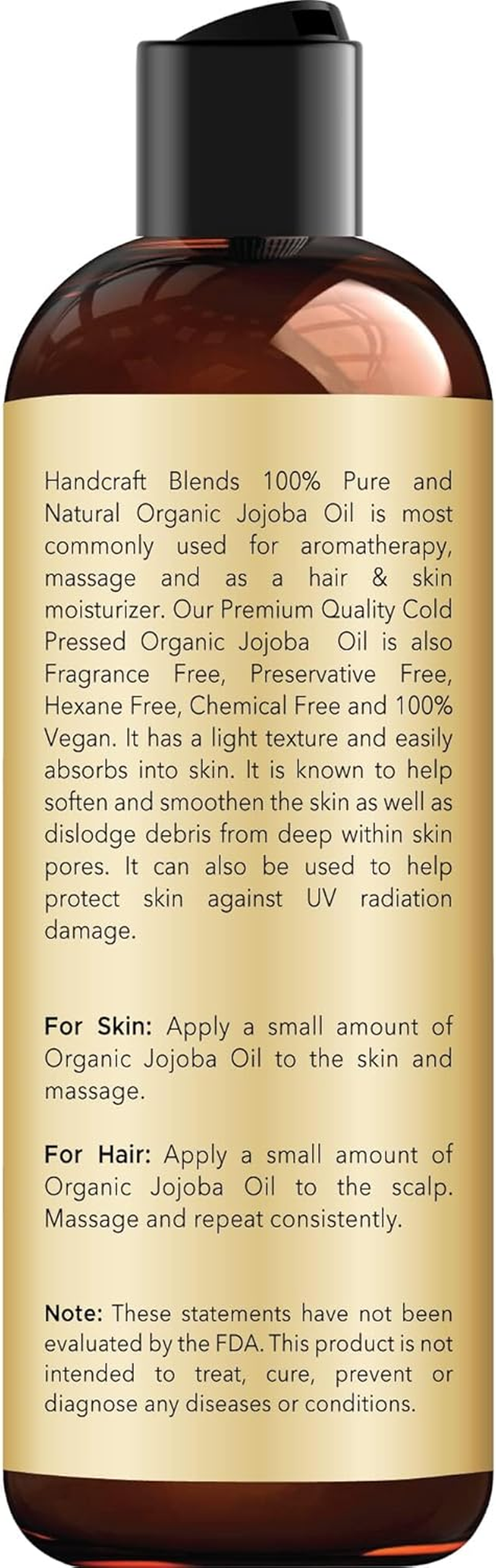 Handcraft Blends USDA Organic Jojoba Oil - Cold-Pressed 8 Fl Oz - 100% Pure and Natural - Premium Grade Carrier Oil for Skin and Hair - Hair and Body - Massage - Hexane-Free image number 2