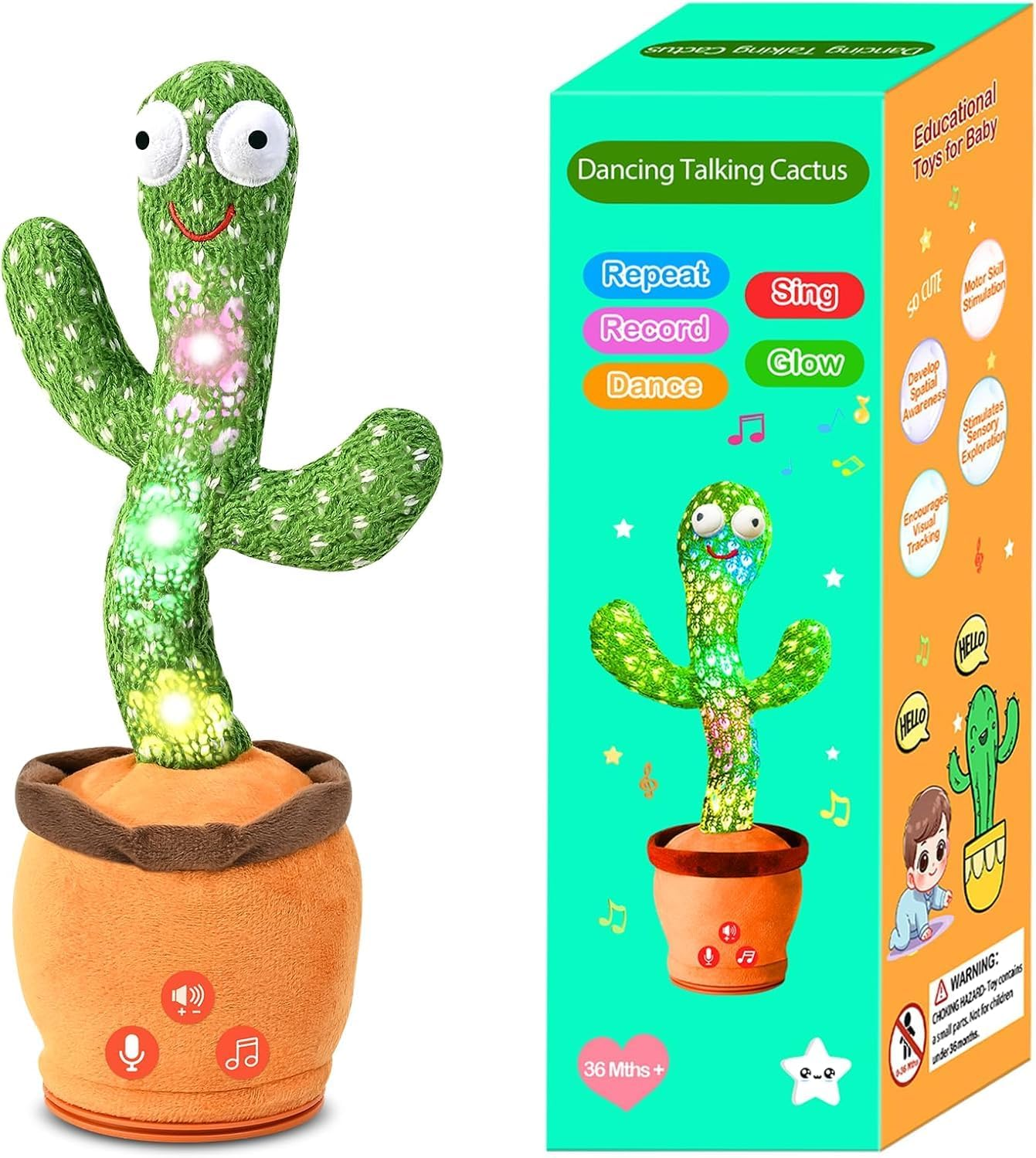 Dancing Talking Cactus Toy for Baby Toddler, Boys Girls Gifts Singing Mimicking Cactus Recording Repeating What You Say Cactus Baby with 120 English Songs Cactus That Talks Back image number 5