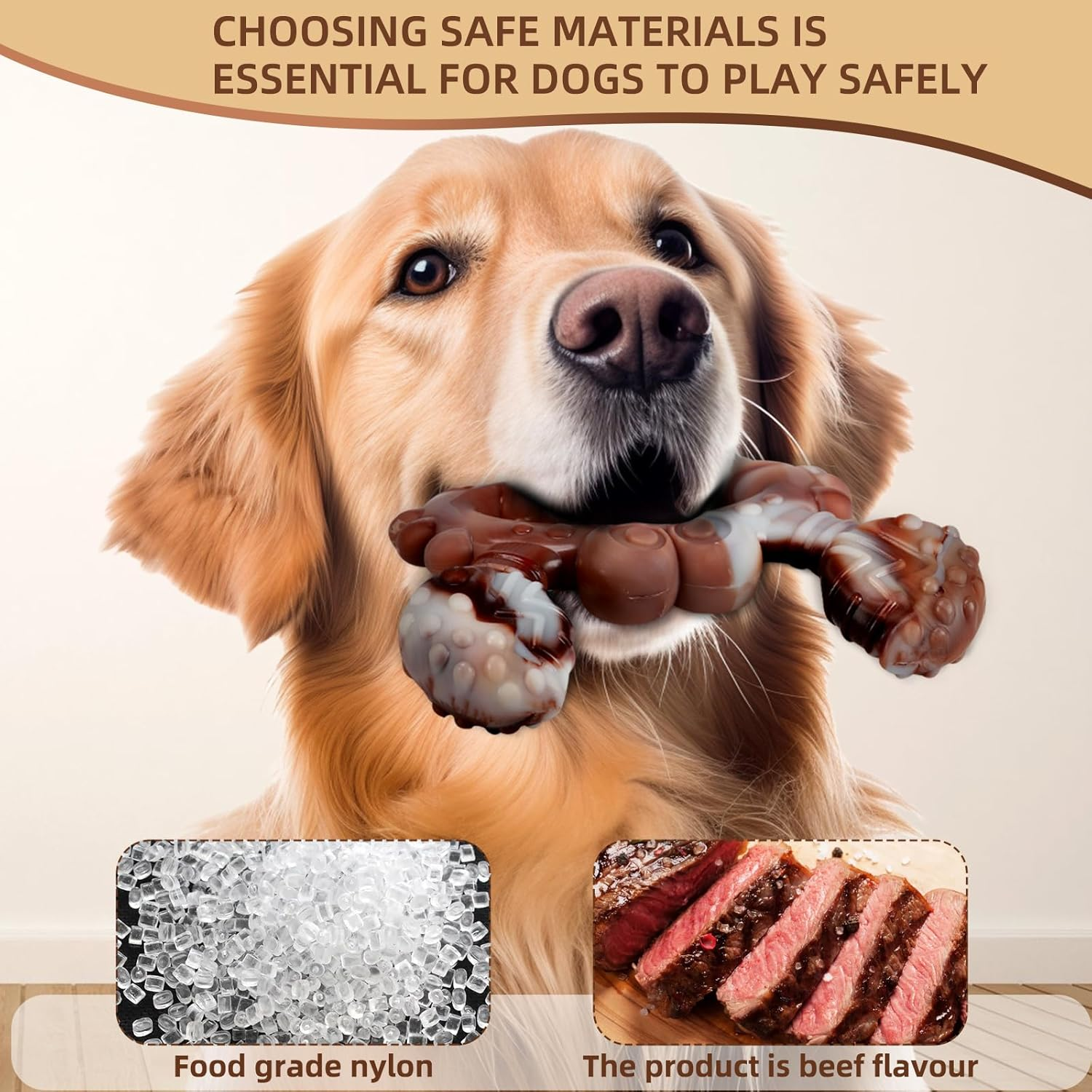 Tough Dog Chew Toy for Aggressive Chewers,Indestructible Interactive Beef Flavor Dog Teething Toy,Durable Nylon Dog Teeth Cleaning Chew Toy for Large Medium Dog