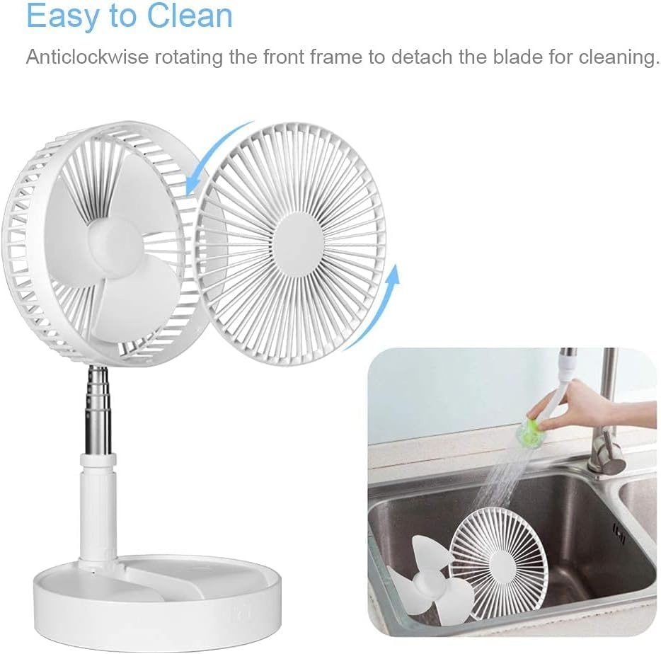 Portable Fan Rechargeable, Pedestal Fan, Foldaway Standing Fan, Desk and Floor Fan Wireless, with 7200Mah Battery Operated,Standing Fan for Home Kitchen Outdoor Camping (White) image number 2