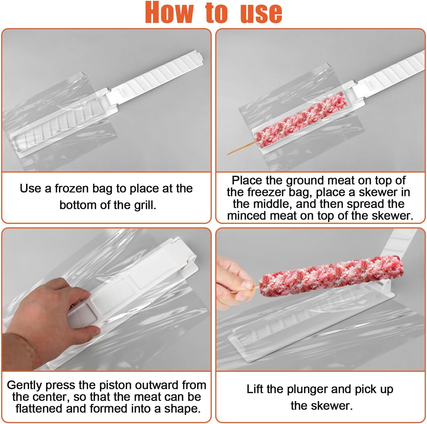 Kabob Maker Machine, Thick Plastic Kebab Press Manual Kabob Mould Easy to Use for Barbecue Newbie, Turkish Kebab (White) image number 2