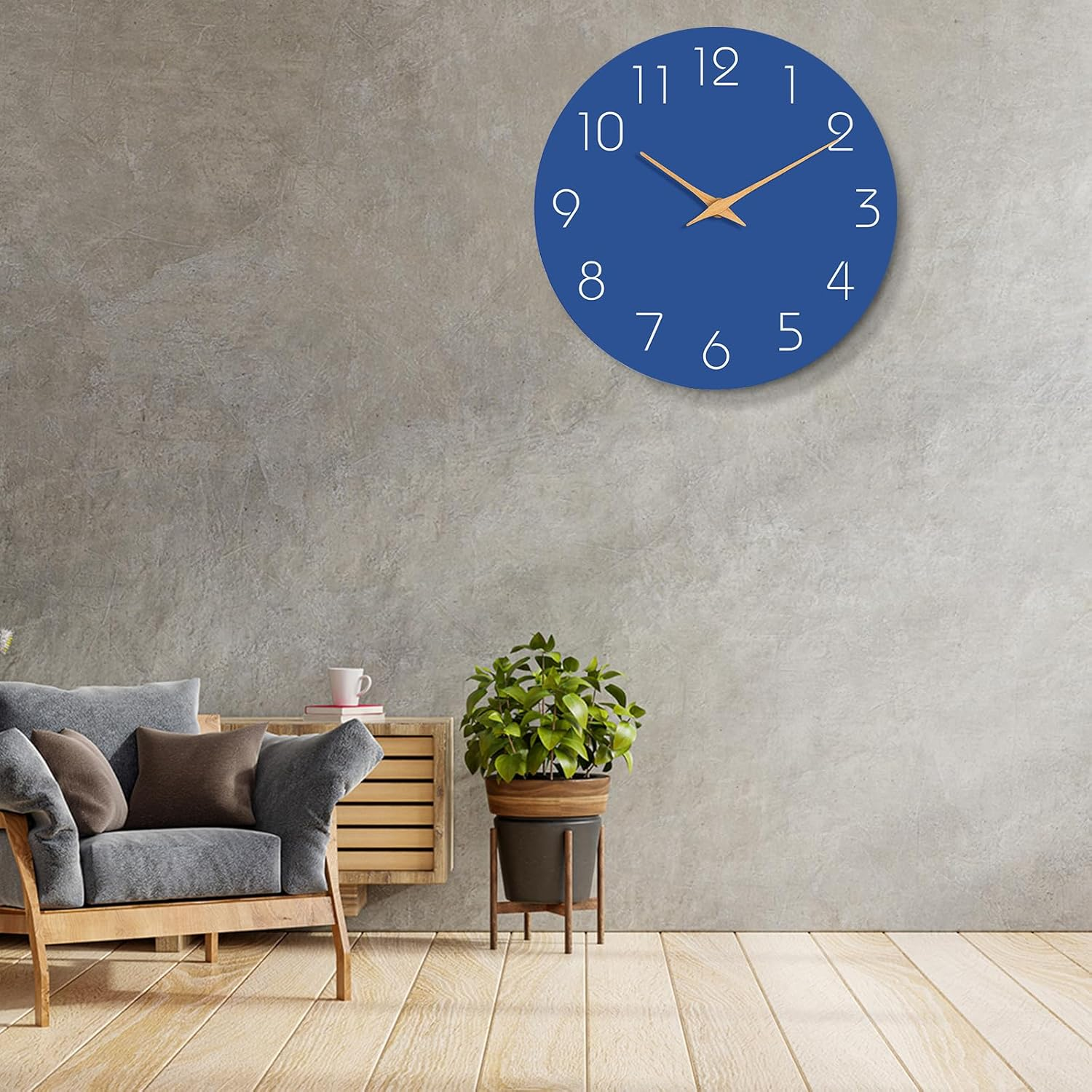 MOSEWA Wall Clock - Silent Non-Ticking 10 Inch Wall Clocks Battery Operated - Modern Style Wooden Clock Decor Decorative for Kitchen,Home,Bedrooms,Office(Blue) image number 2