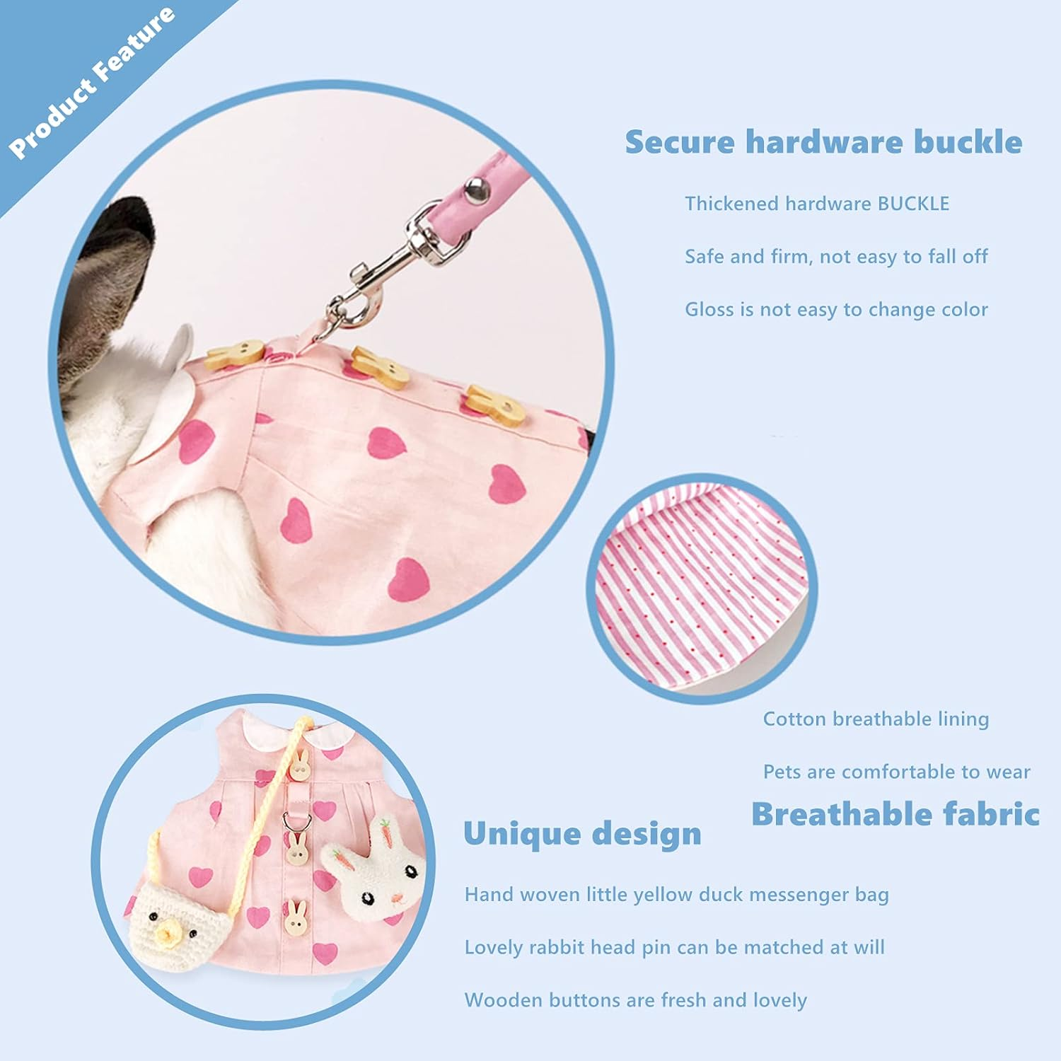 Guinea Pig Clothes,Rabbit Harness,Ferret Bunny Clothes with Pet Rabbit Harness and Leash Mini Hat Bag Cute Brooch for Kitten Small Animal Collars