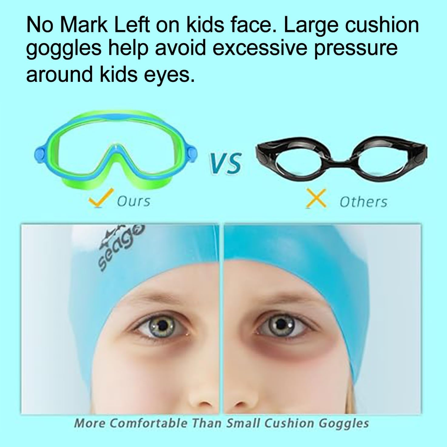 WADY Swim Goggles, Kids Swim Goggles Large Frame, Soft Silicone Frame and Strap, Anti-Fog, Watertight, UV Protection, Wide Vision, Swimming Glasses for Children and Early Teens