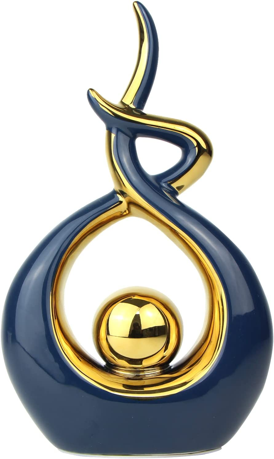 Norrclp Home Decor Modern Abstract Art Ceramic Statue Table Decorations for Dining Room Living Room Office Centerpiece (Blue and Gold, Large)