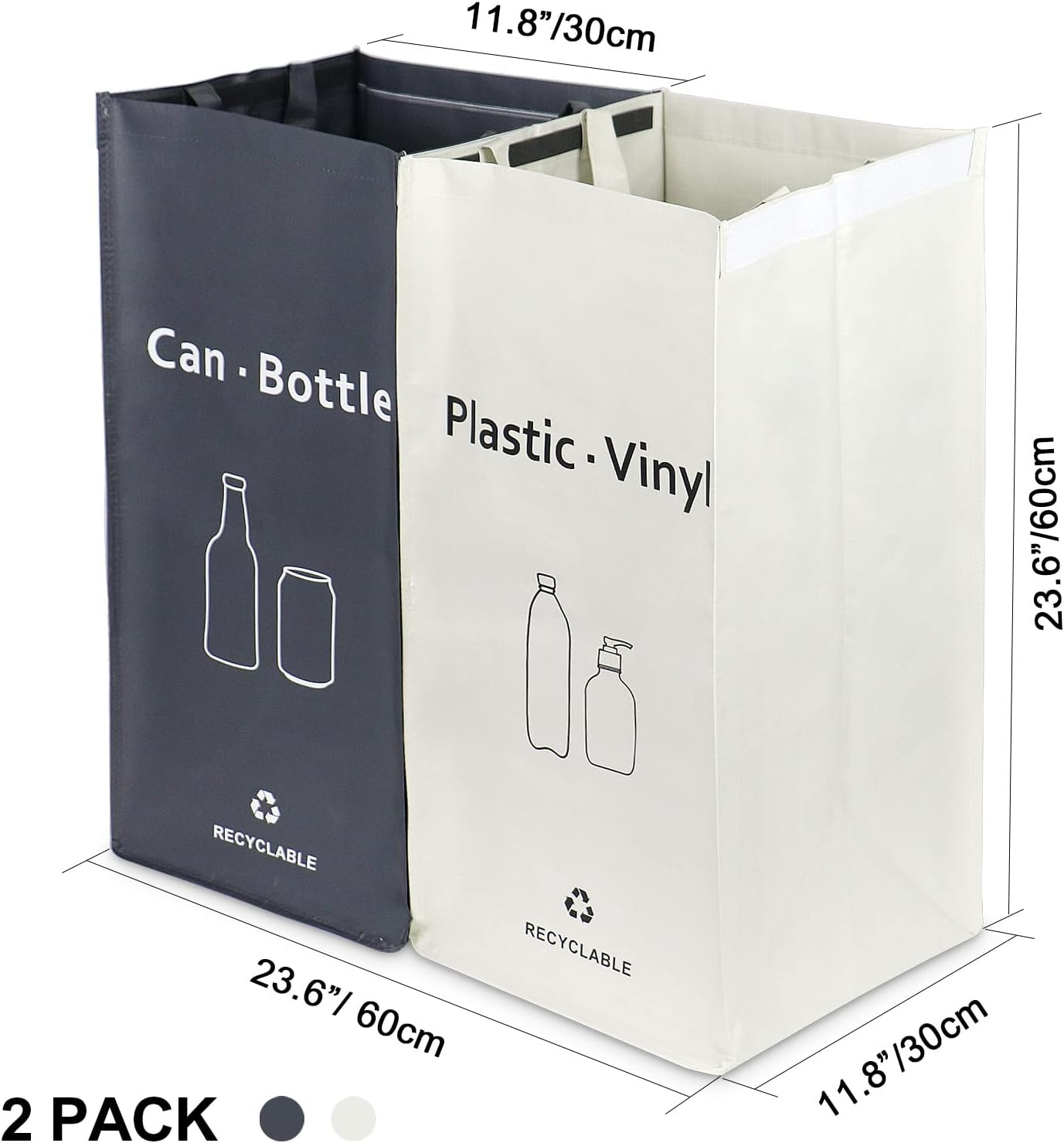 JIALAI Home 2 Pack Separate Recycling Waste Bin Bags, Recycle Bins for Kitchen Home - 28 Gallon Trash Bin, Recyclable Waste Trash Sorting Organizer, Durable, Washable, Affordable Recycle Bags
