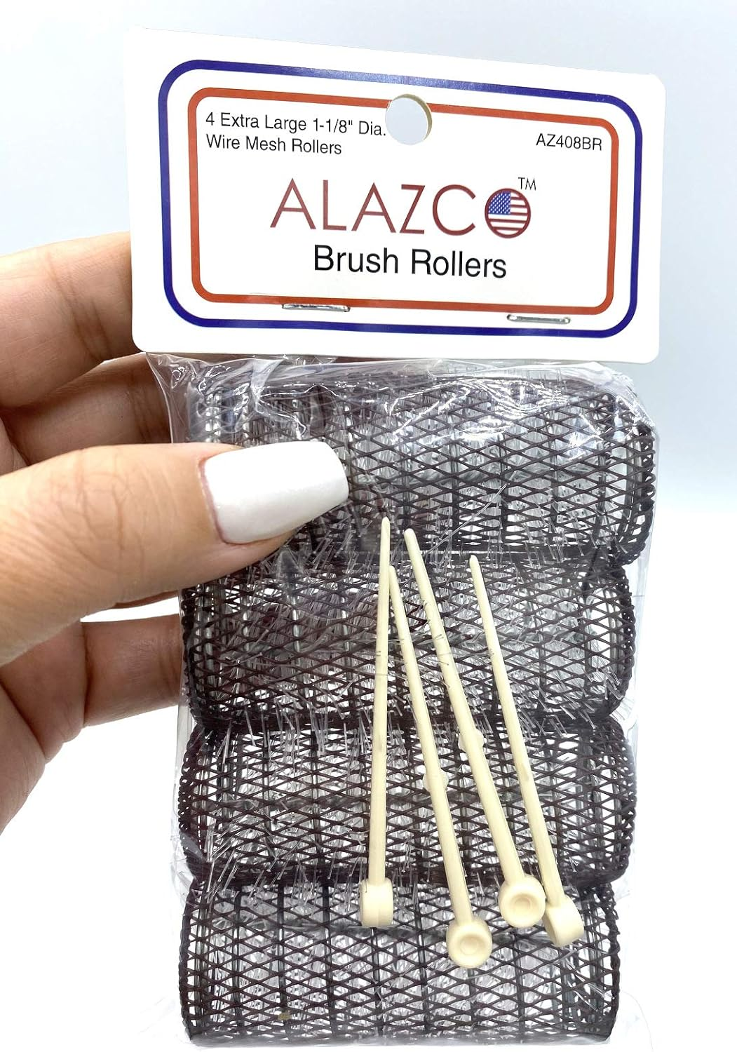 ALAZCO 8 Pc Vintage Style Hair Rollers Xlarge BRUSH ROLLERS & 8 PINS (8 XL Rollers) image number 5