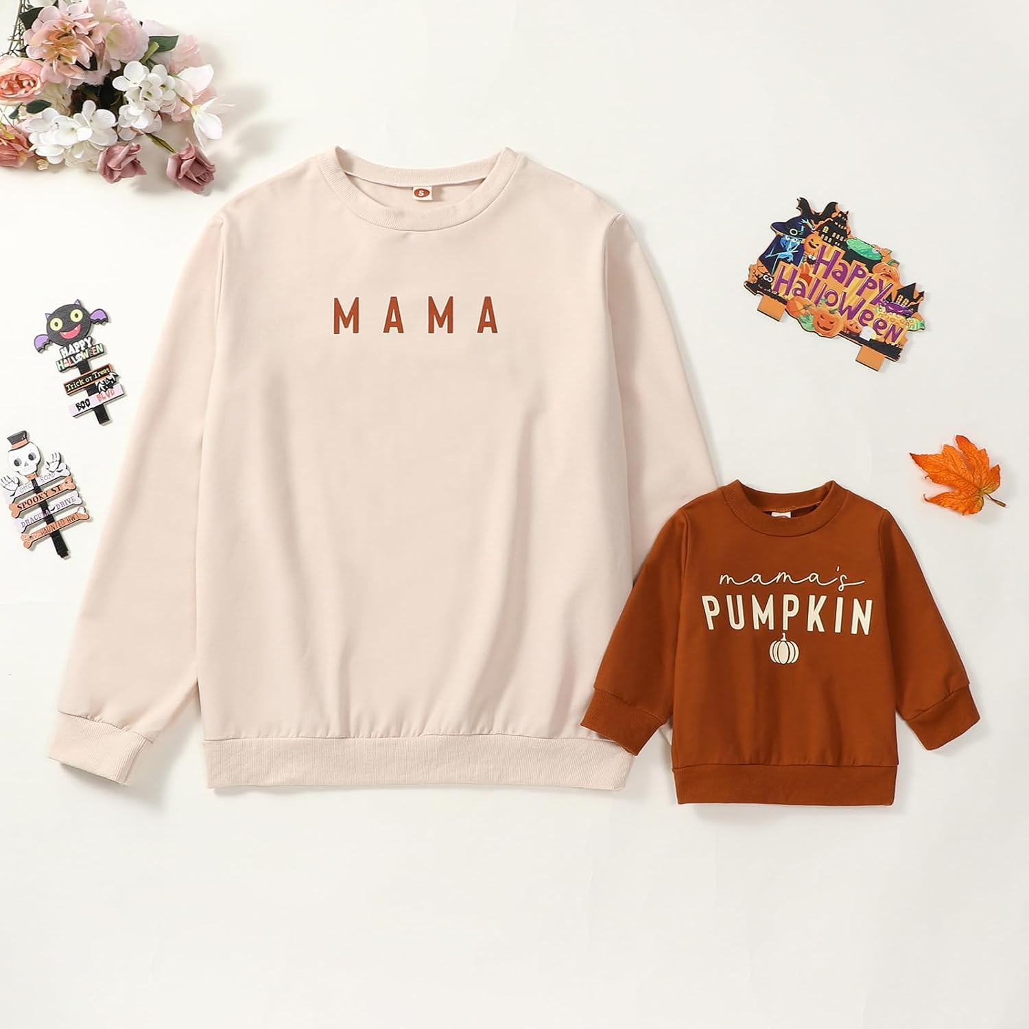 Omkzanbi Mama & Mamas Pumpkin Fall Sweatshirt Long Sleeve Pullover Halloween Thanksgiving Mommy and Me Family Matching Outfit image number 1