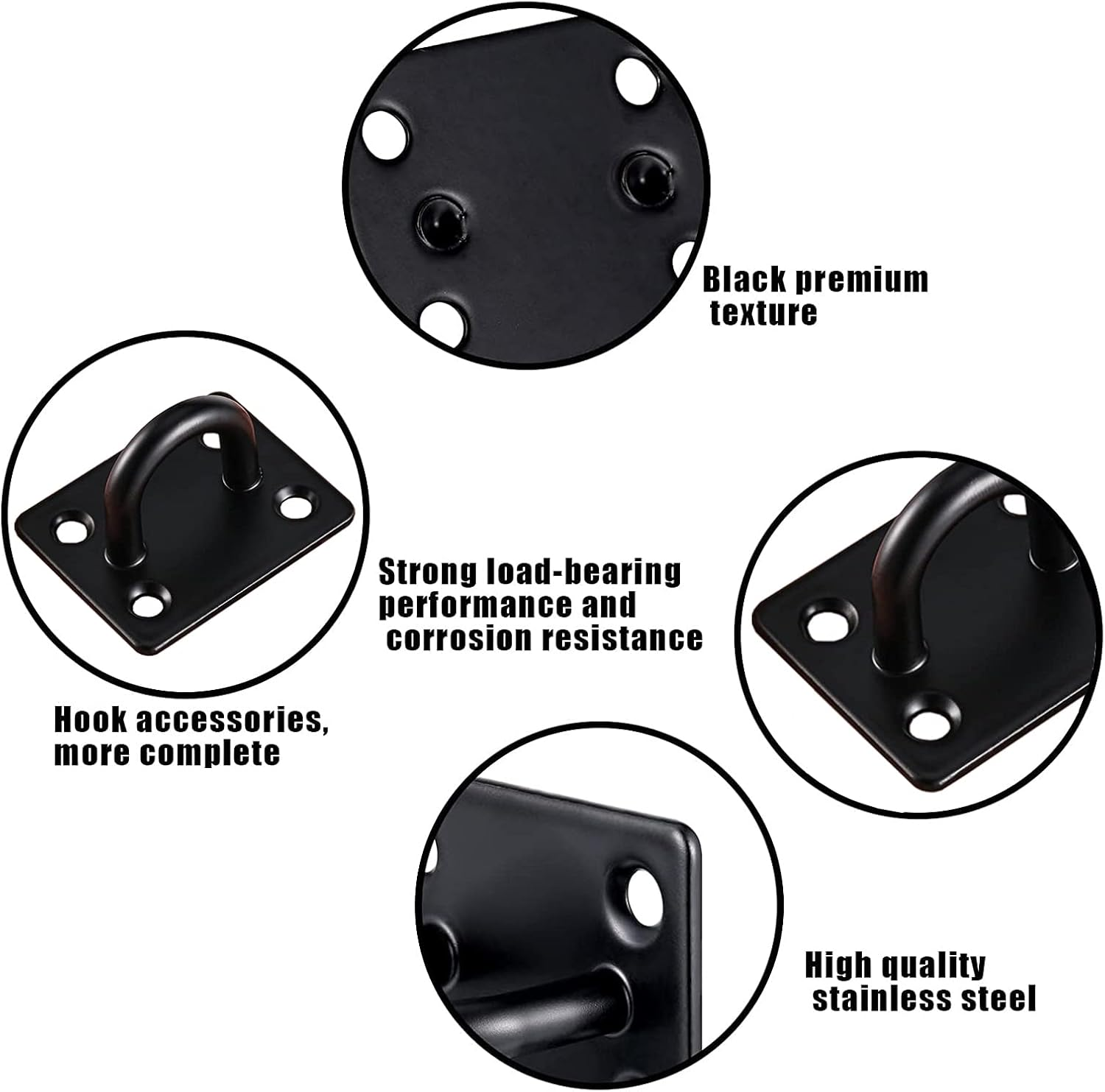Ymaiss 6 Packs Square Stainless Steel Pad Eye Plate Hooks Strong Eye Plate U Hook Heavy Duty Ceiling Hooks Screw in U Hook Staple Hook Loop for Indoor and Outdoor Swing Suspension Black image number 2