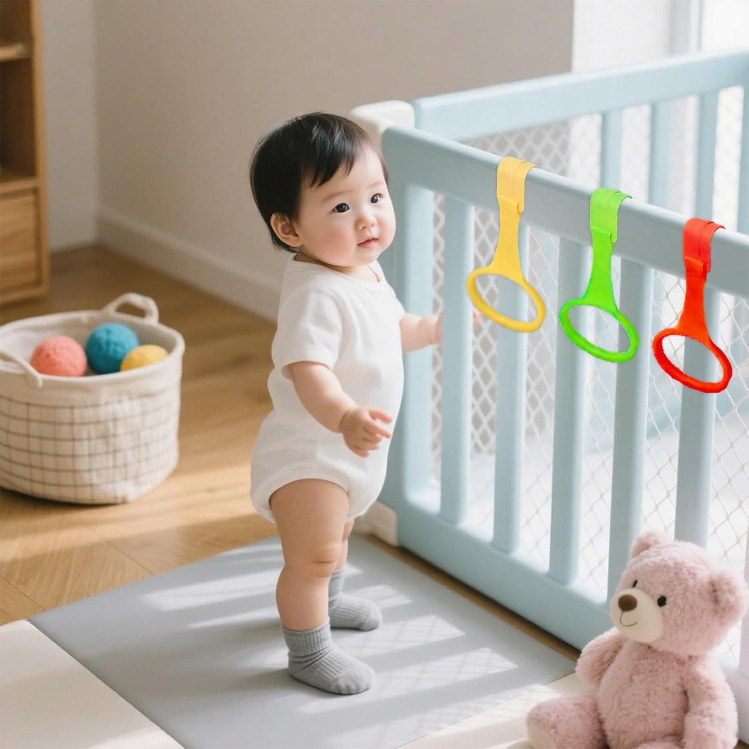5Pcs Baby Play Pen Pull up Ring, Playpen Baby Pull Rings, Children'S Standing Baby Walking Aid Pull Rings, Crib Stand Rings, Walking Learning Tools image number 6
