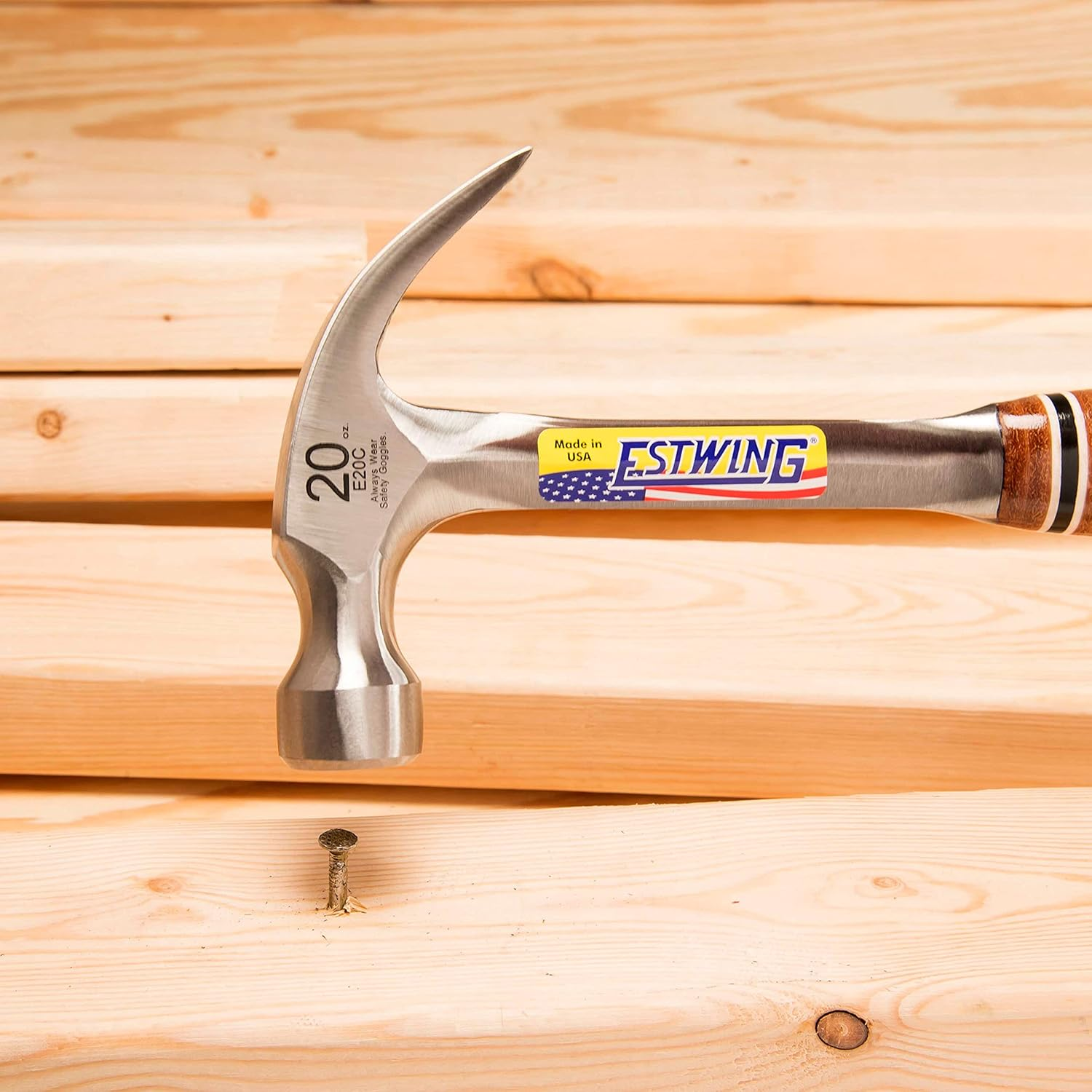 Estwing E20C 20 Oz Curved Claw Hammer with Smooth Face & Leather Grip