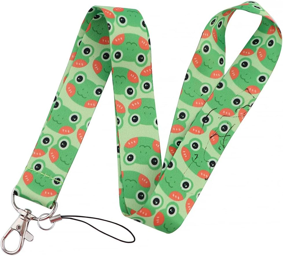 Cute Frog Lanyard with ID Badge Holder, Animal Cartoon Green Neck Keychain Strap for Keys Women Teacher Students Daughter School Work, Frog image number 2