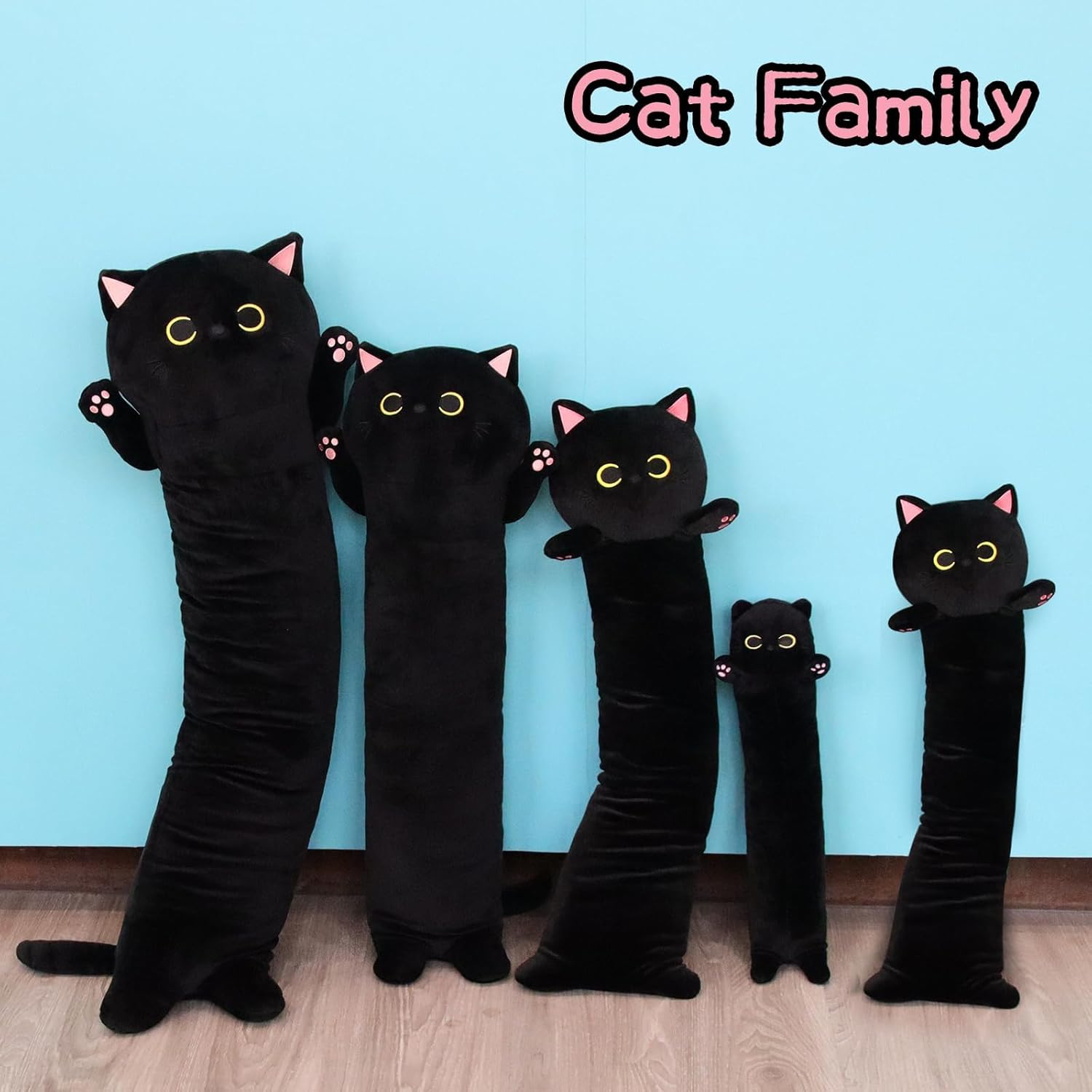 MUFEIRUO Long Cat Plush Body Pillow, 33'' Cute Stuffed Animals Soft Plushie, Black Pillow Kawaii Toys for Kids Birthday Valentines Day Gifts, 90Cm image number 1