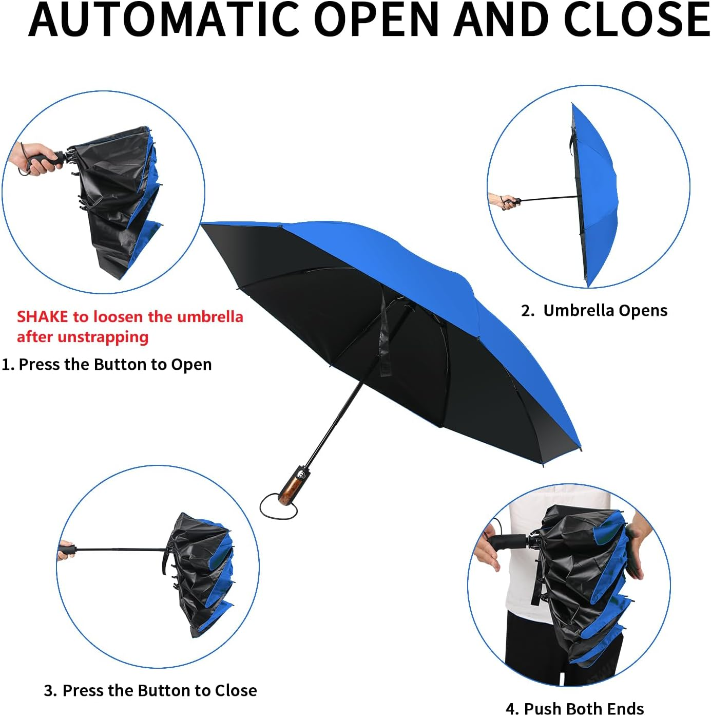 HAILSTORM Folding Reverse Umbrella with UV and UPF50+ Protection - Inverted Windproof Umbrellas with Lightweight Fiberglass Frame - Royal Blue image number 2