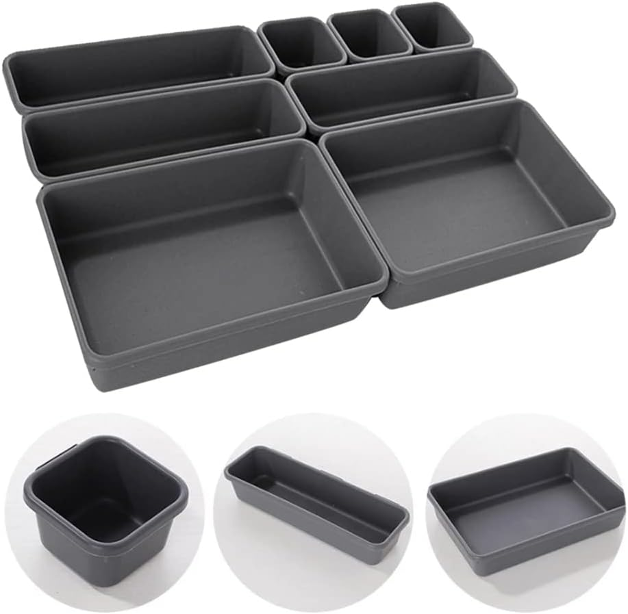 8PCS Kitchen Drawer Organiser Cutlery Tray Insert Cabinet Utensil Storage Box Light Grey image number 4