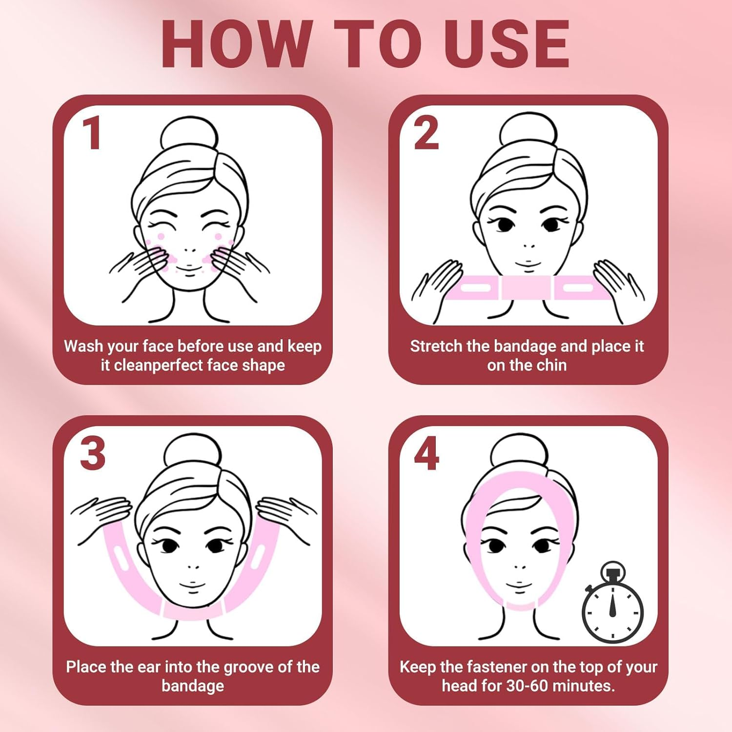 Juskaa Reusable V Line Lifting Mask with Chin Strap for Sleeping,Face Lift Prevent Sagging, Jaw Exerciser,Light Pink,M image number 5