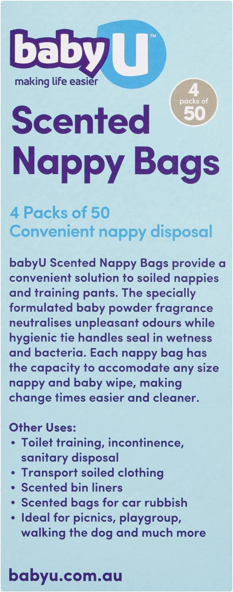 Babyu Scented Nappy Bags Convenient Nappy Disposal Neutralises Nappy Odour Hygienic Tie Handles 200Pk image number 1