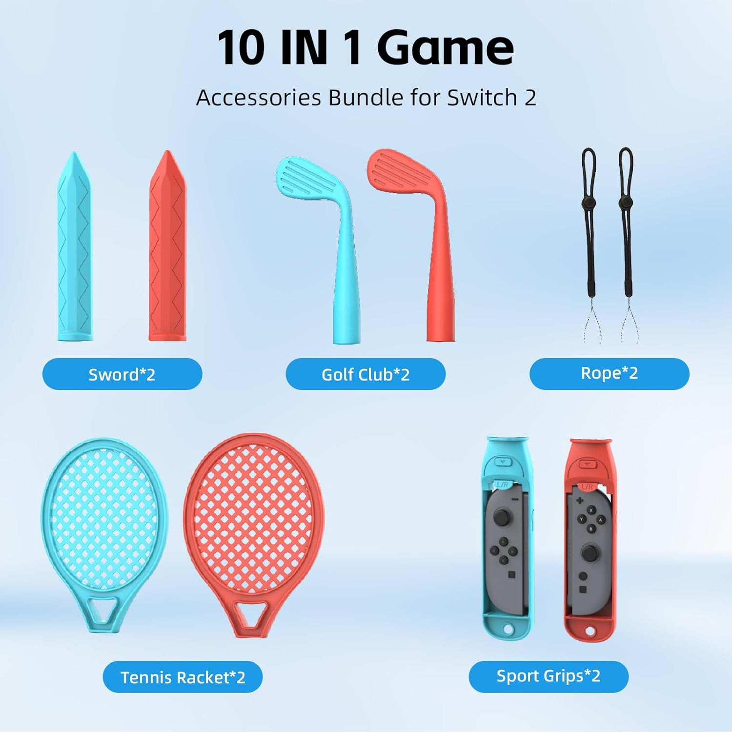 DOYO 10-In-1 Switch 2 Sports Accessories Bundle for Switch 2 Joy-Con with Tennis, Golf, Steering Wheel, Sword - Motion Control Game Kit for Switch Sports & Fitness Games